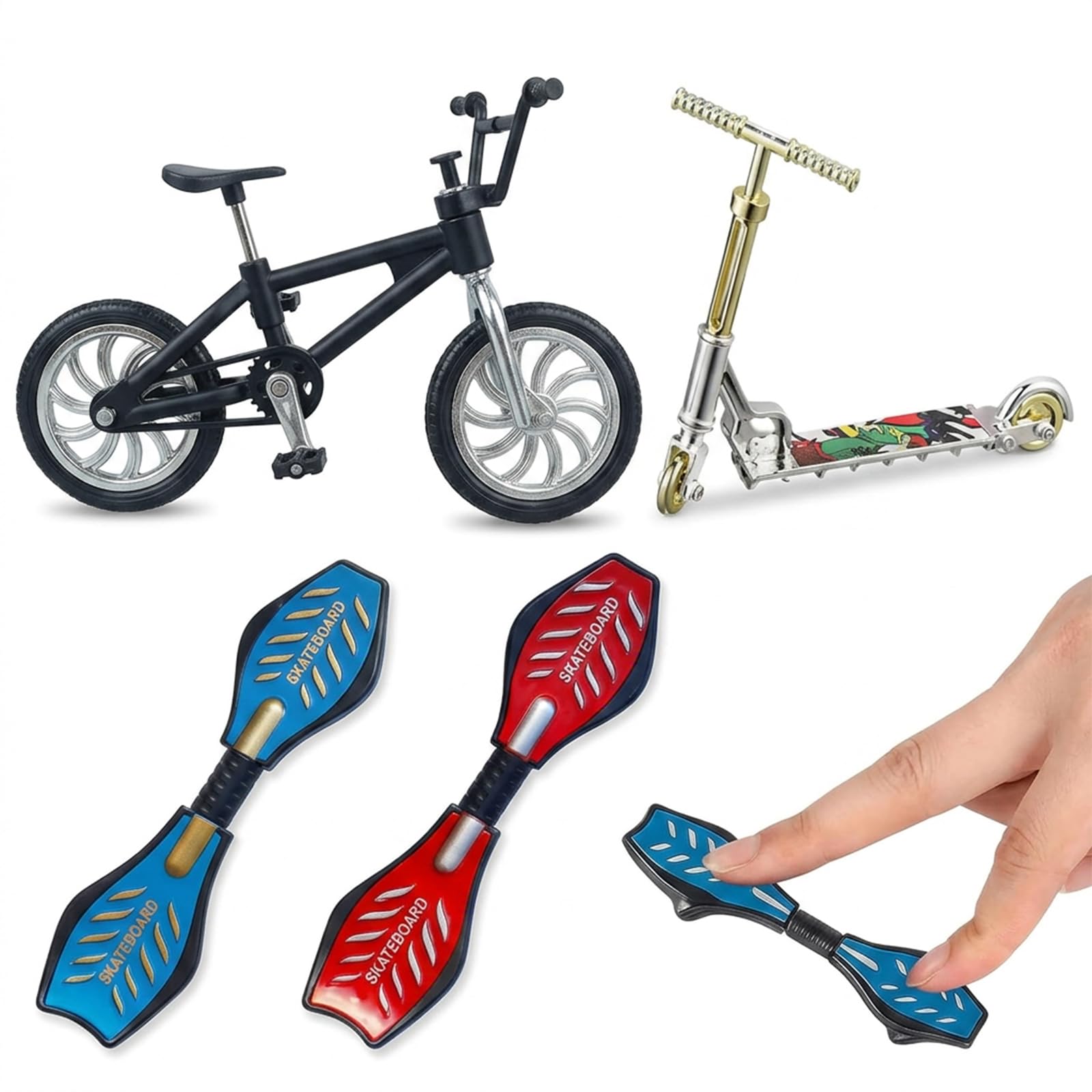 4PCS Mini Skateboard Set with Finger Scooter & Bike, Fit for Practiceand