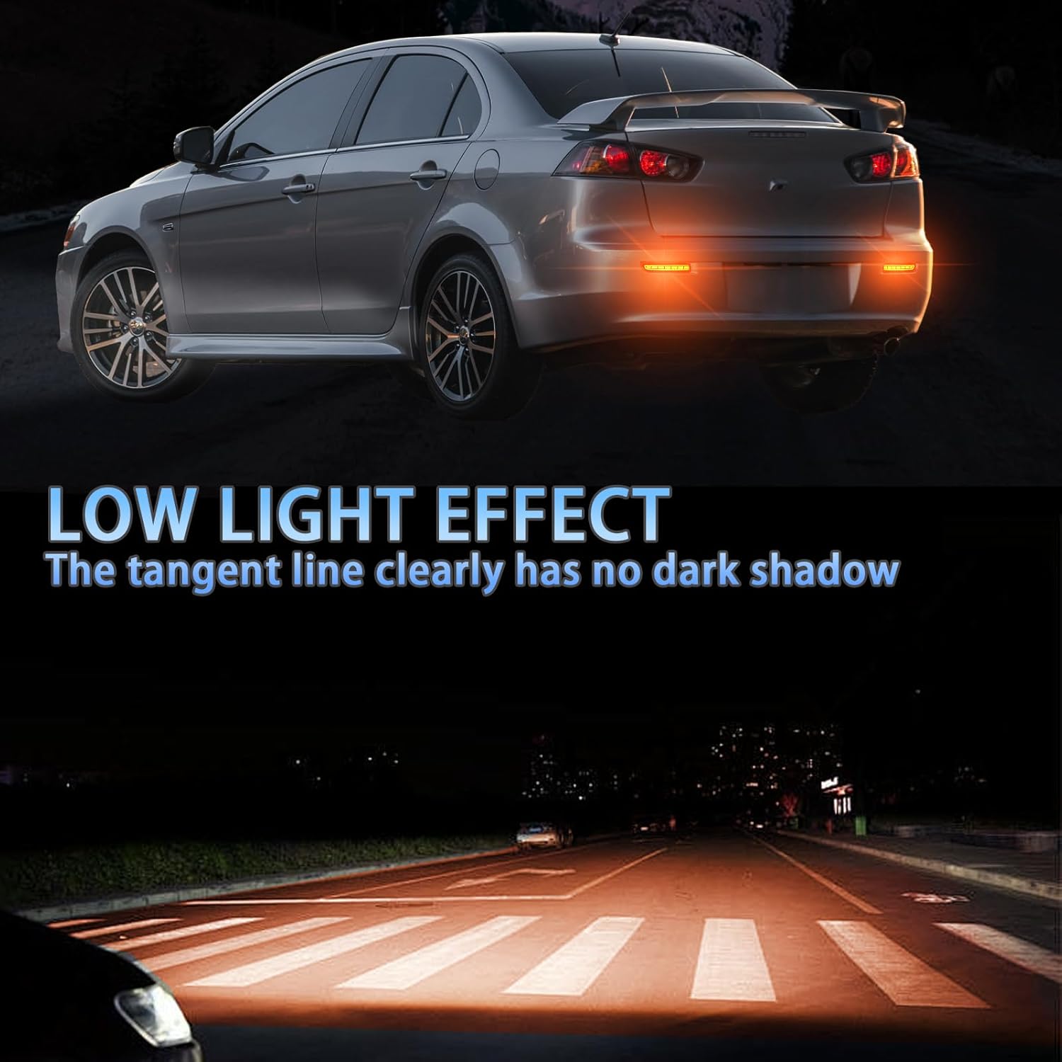 DRL Red LED Rear Fog Light Reflector,Function as Daytime Running Light&Amber Sequential Turn Signal&Brake Light Compatible with Mitsubishi Lancer Evolution X Outlander (RED Style)