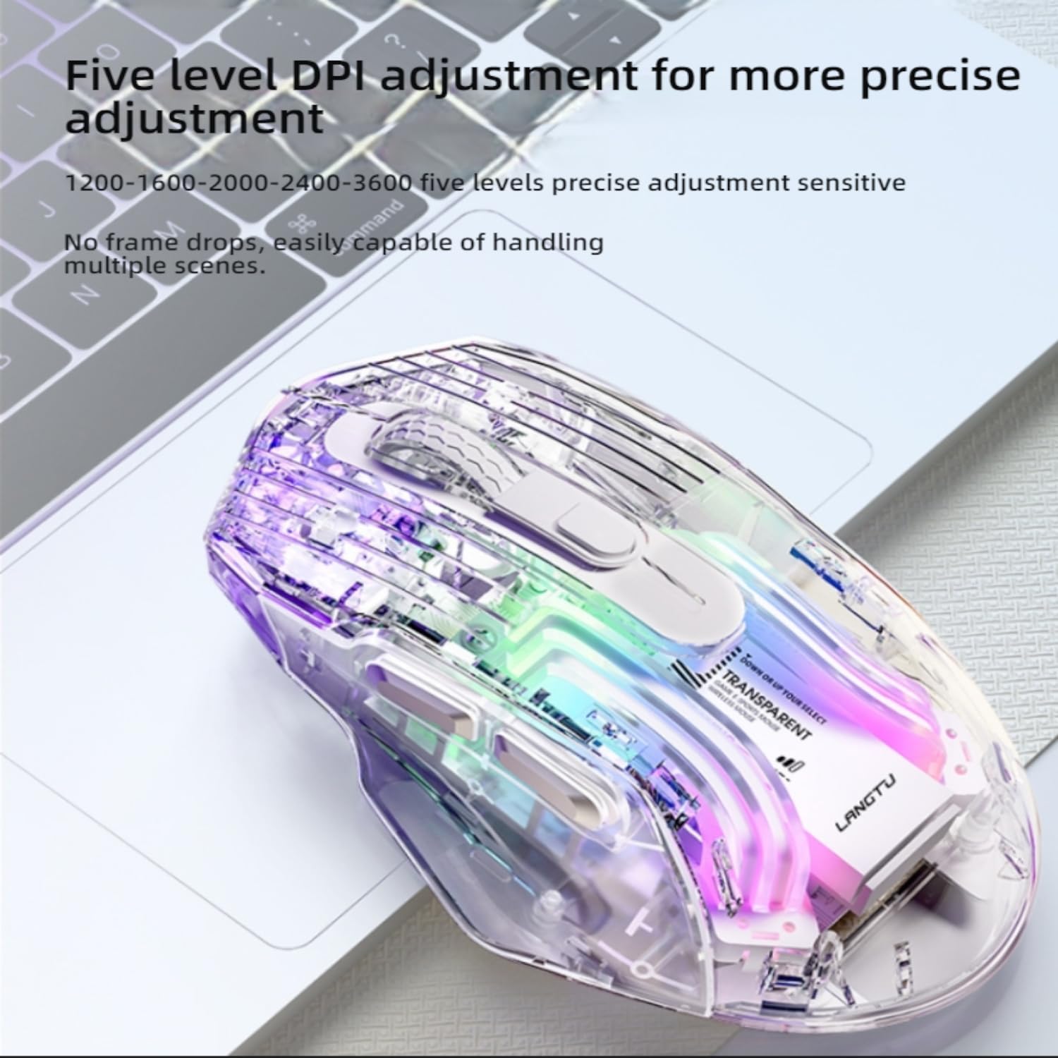 Generic G4 Wireless Gaming Mouse showing five level DPI adjustment