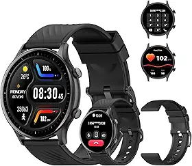relogio smartwatch,1.39" Full Touch Tela HD de,Relógio Smartwatch com Alexa,Ligações Bluetooth,123+ Modos Esportivos,Notificações Inteligentes,Compatível com iOS/Android, Inclui 2 Pulseiras (Preto)
