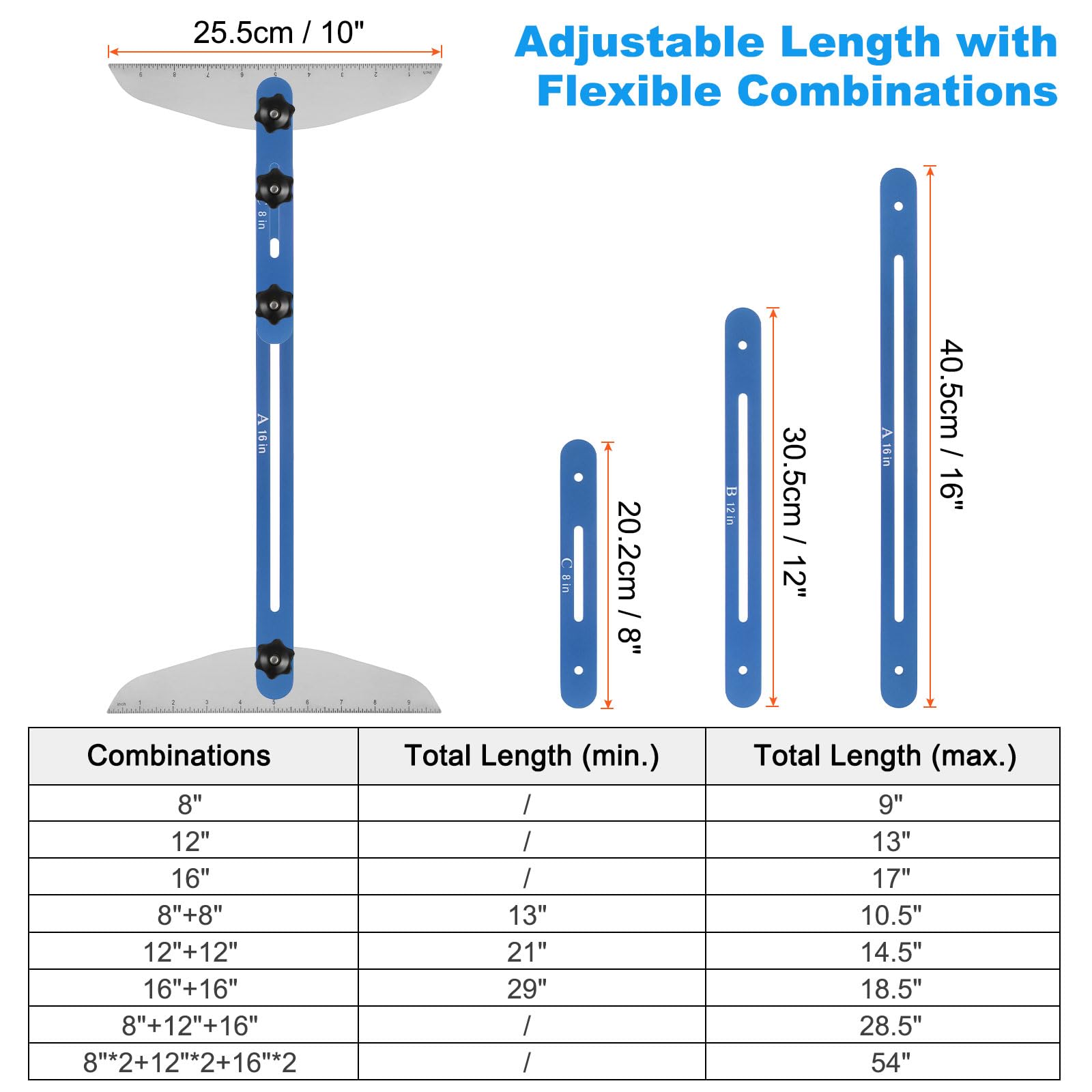 sourcing map Escala Plantilla Herramienta 9"-54" Ajustable Longitud Escalera Medición Herramienta Plantilla para Escaleras Escalones Adecuados para Escaleras, Elevadores y Mamparas, Azul