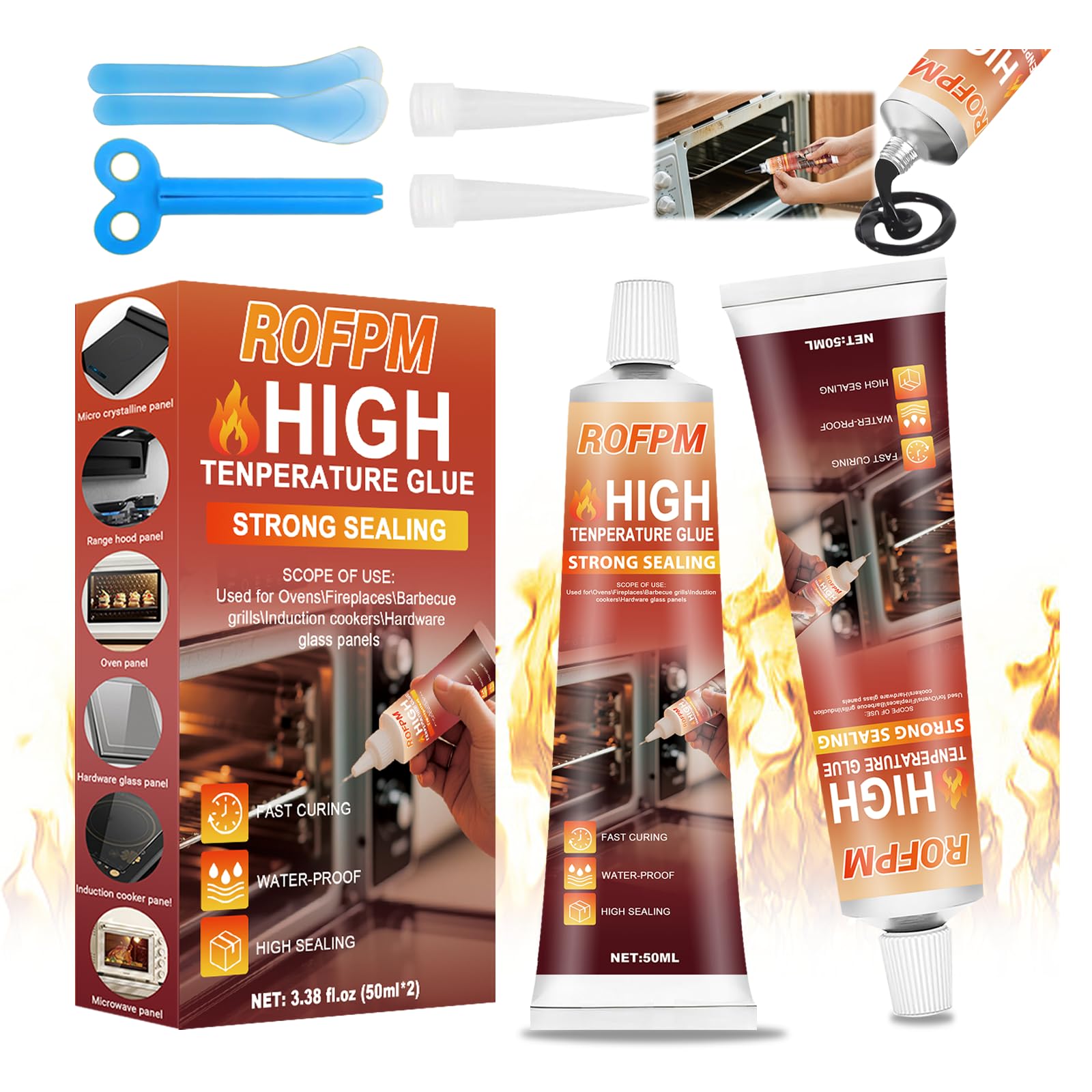 ROFPM Heat Resistant Silicone, High Temperature Silicone Sealant, High Temperature Heat Resistant Silicone for Oven Door Silicone Sealant for Sealing Glass Cooktops, Fireplace Surrounds or Kitchen