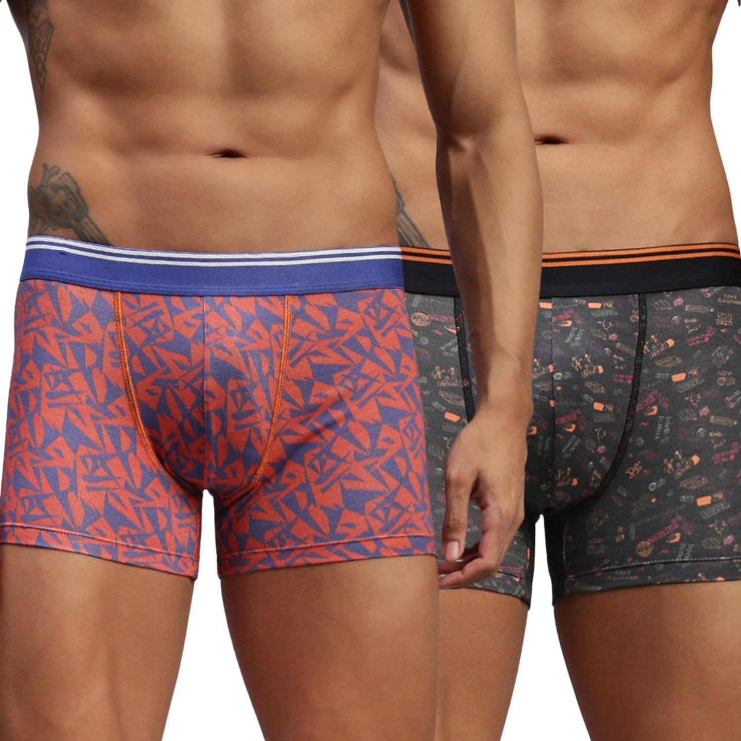 hayu 2PC Pack of Abstract Triangle & Graphic Black Men Modal Printed Trunks-picture-33