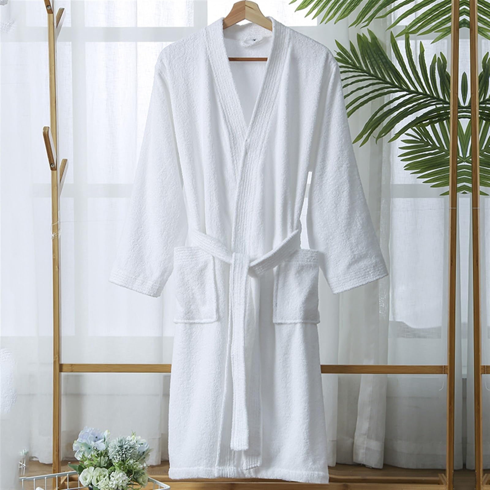 Bawełniany szlafrok dla mężczyzn Długi gruby chłonny szlafrok Męski Ręcznik Szlafrok Plus Bielizna nocna Szlafrok damski (Color : różowy, Size : M(155-165cm))