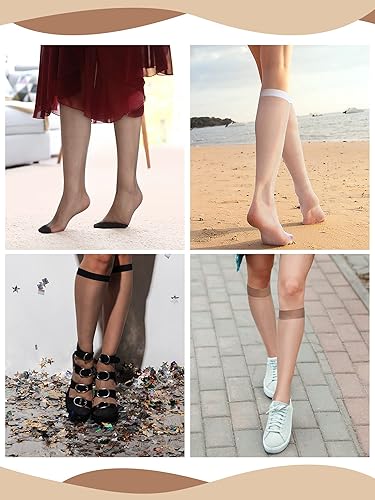 Miniatura 5 de Geyoga 20 Pairs Knee High Stockings for Women Sheer Knee High Socks Nylon Socks, 5 Colors