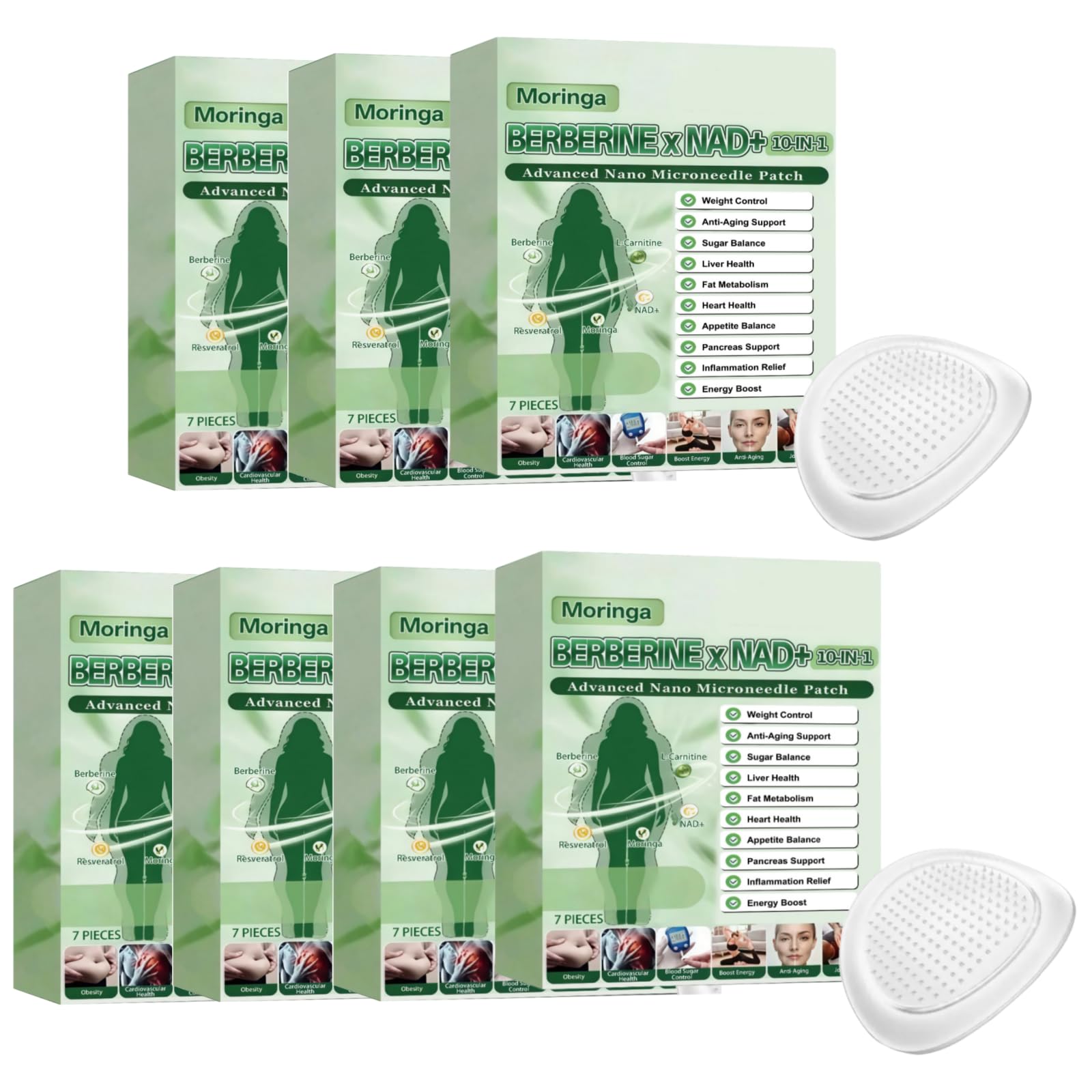 Moringa Seed x Berberine Nano-Microneedle Slimming Patches, ingredienti naturali, facili da usare, invisibili sotto clothing, adatti per uomini e donne.