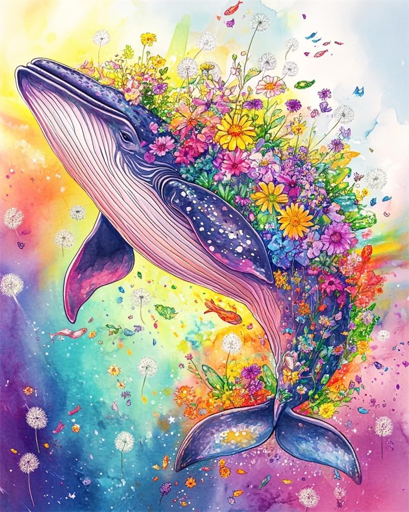 Henypt Crafts Stamped Cross Stitch Kits Preprinted Pattern Counted Embroidery Whale and Flowers Starter Kits for Beginner and Adults Stamped 11Ct Adult Craft Kits