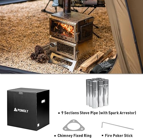Miniatura 4 de POMOLY Estufa de tienda de campaña Horno de leña, estufa de leña de acero inoxidable para senderismo, cocina, calefacción (con horno)