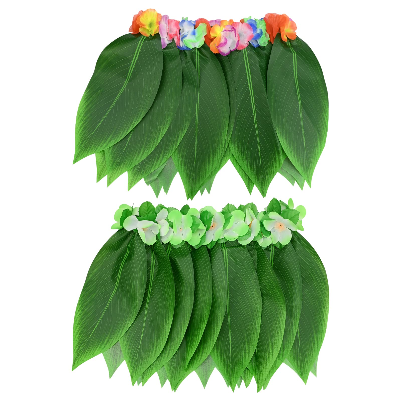 2 Pièces Déguisement Hawaïen Hula Jupe Feuilles Fleur Jupe Hibiscus Fleurs Feuille Herbe Jupe pour Adultes Femmes Hommes Élastique Hawaï Jupe pour Costume Summer Beach Hawaiian Luau Tiki Party