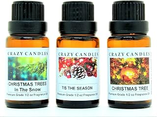 Crazy Candles 3 Bottle Set (Made in USA) Tis The Season, Christmas Tree, Christmas Trees in The Snow 1/2 Fl Oz Each (15ml) Premium Grade Scented Fragrance Oil