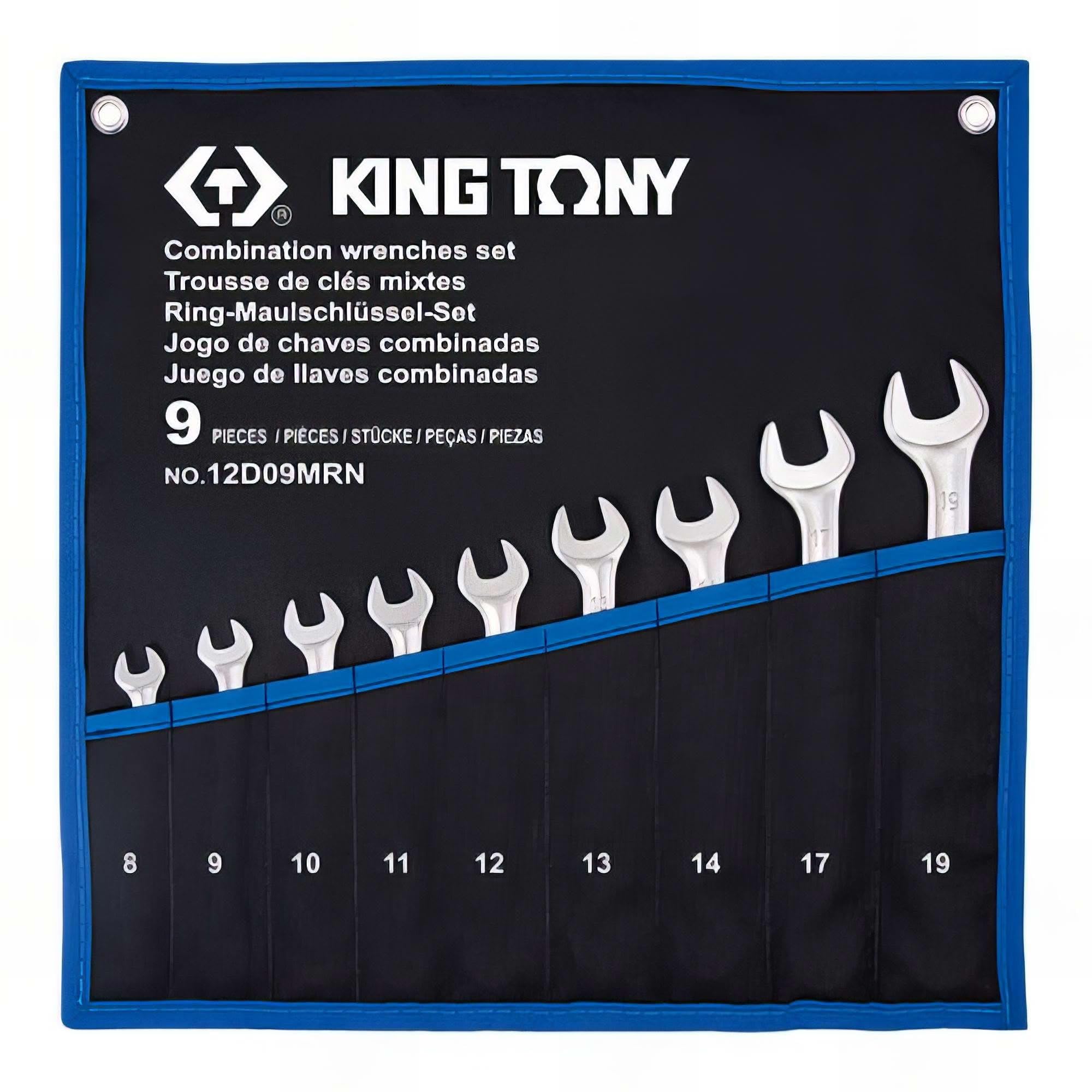 KING TONY Estuche de Llaves Combinadas ultra ligeras 8:14-17-19 mm - 9 Pzas pour pros et bricoleurs, idéal pour assemblage résistant, norme technique