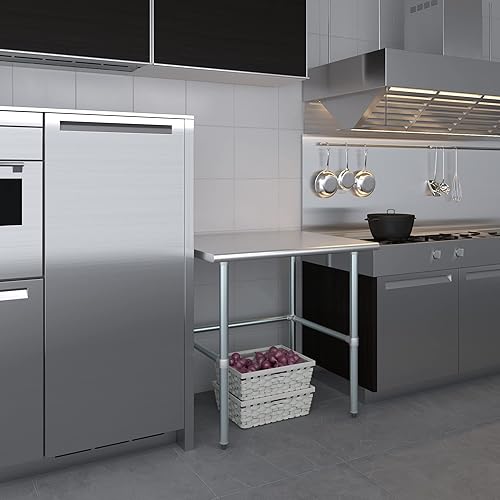 Miniatura 7 de AmGood Mesa de trabajo de acero inoxidable con base abierta, preparación de alimentos para isla de cocina NSF  Banco de lavandería y garaje (36