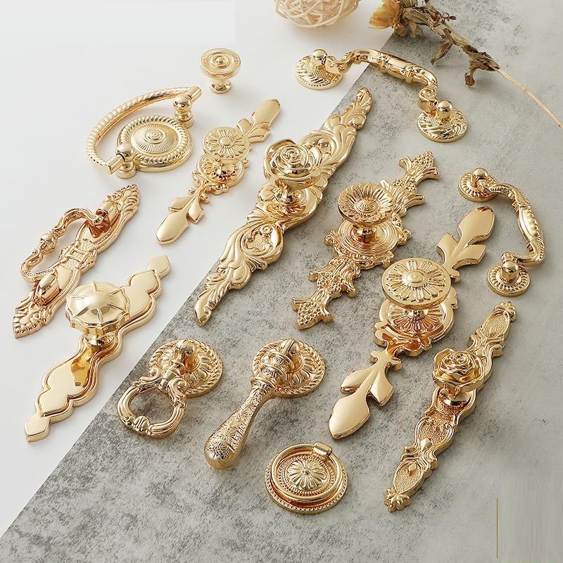 キッチン 取っ手 2 個入 真鍮製フラワーハンドル ゴールド引き出しドア装飾真鍮ハンドル ワードローブキャビネット純銅ハンドル（穴の キッチン 取っ手 2 個入 Kゴールド真鍮ハンドル 純銅ワードローブキャビネットハンドル 引き出しキャビネットドアハンドル 家具装飾