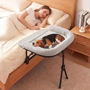 Bedside Dog Bed, 2.8-Inch Bolster for Neck Relief, Compatible with Pet Ramp(Not Included), Foldable & Portable Pet Bed Extension Attachment, for Small/Medium Dogs (Up to 40 LBS) & Cats