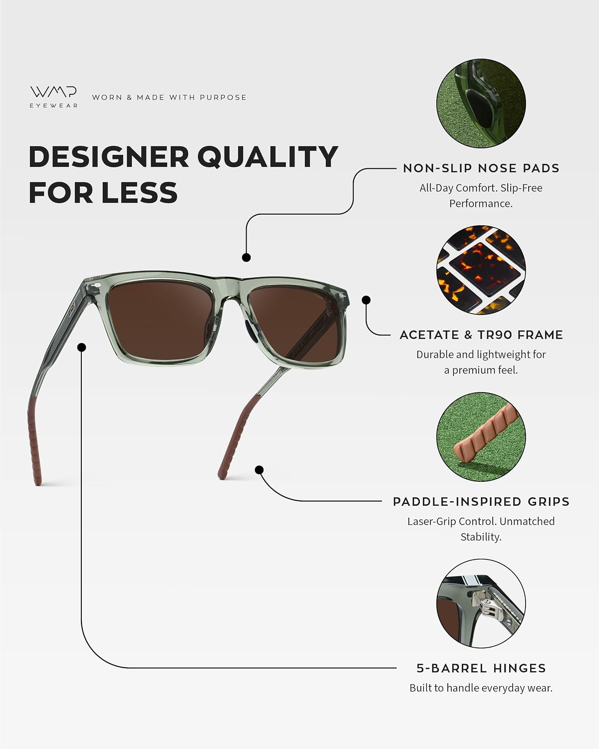 WearMe Pro Men's Polarized Square Sunglasses - Oversized Sport Style for Tennis & Pickleball | Anti-Glare Lens, No-Slip Grip