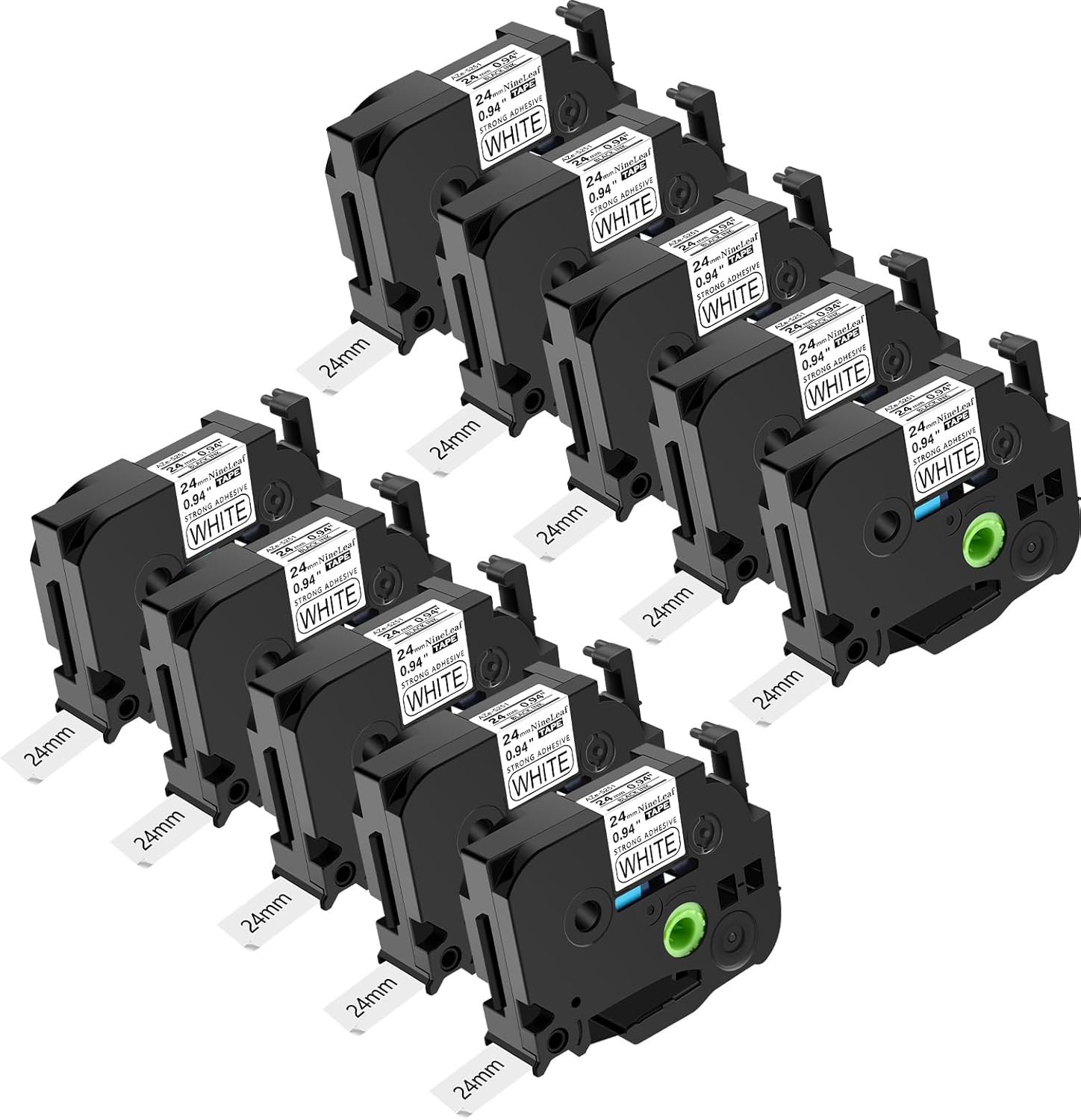 NineLeaf 10 Pack 24mm Label Tape Compatible for Brother P-Touch TZe-S251 24mm 0.94'' Extra Strong Laminated White TZ-S251 Black on White TZe TZ Tape for Ptouch Label Maker PT-D600 D610BT P700 P710BT