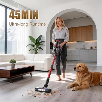 Cordless Stick Vacuum, Anti-Tangle Brush, LED Light for Pet Hair