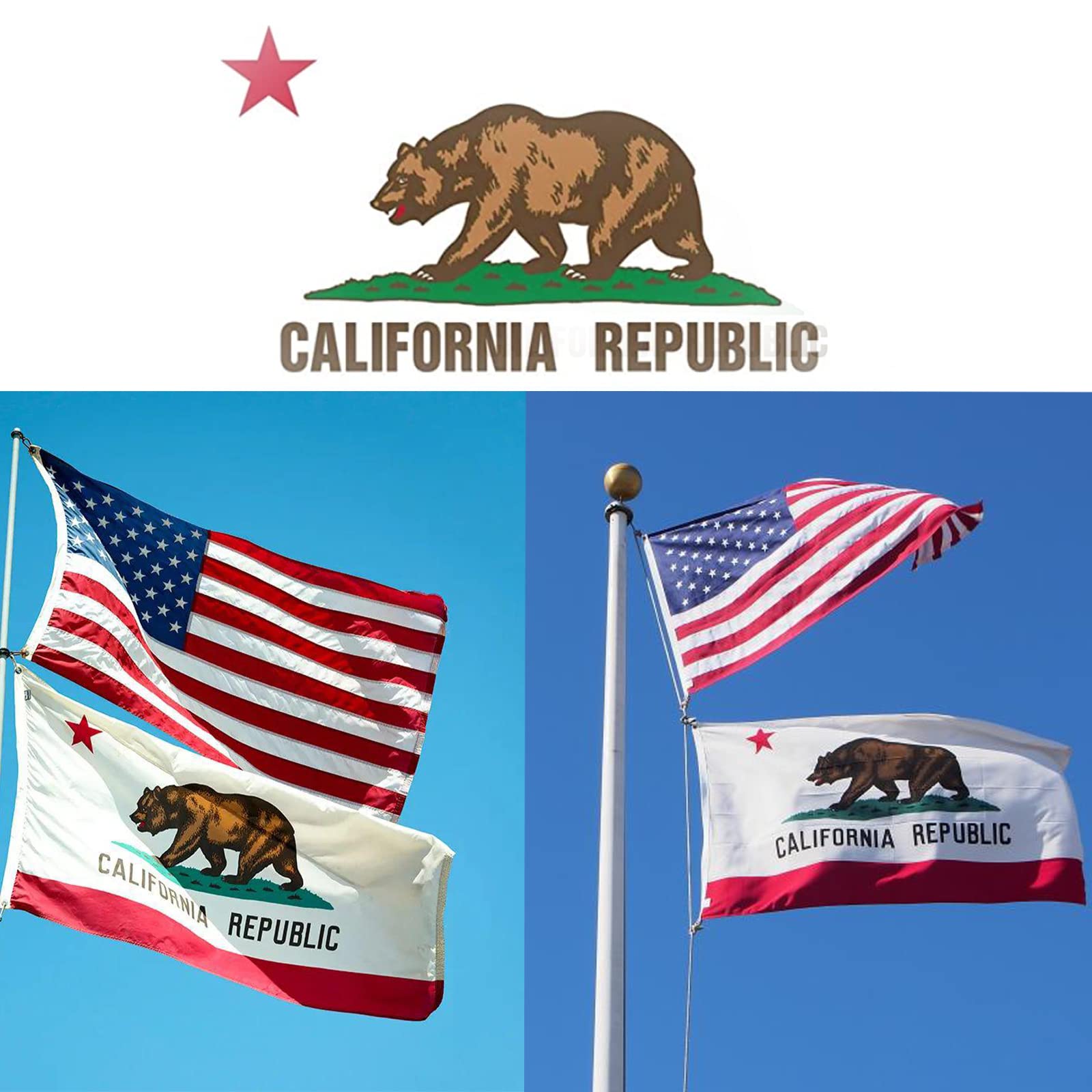 Kalifornien Flagge Doppelseitig 10,2 X 15,2 Cm – 3-lagiges Polyester, Made In USA, Mit Messingösen