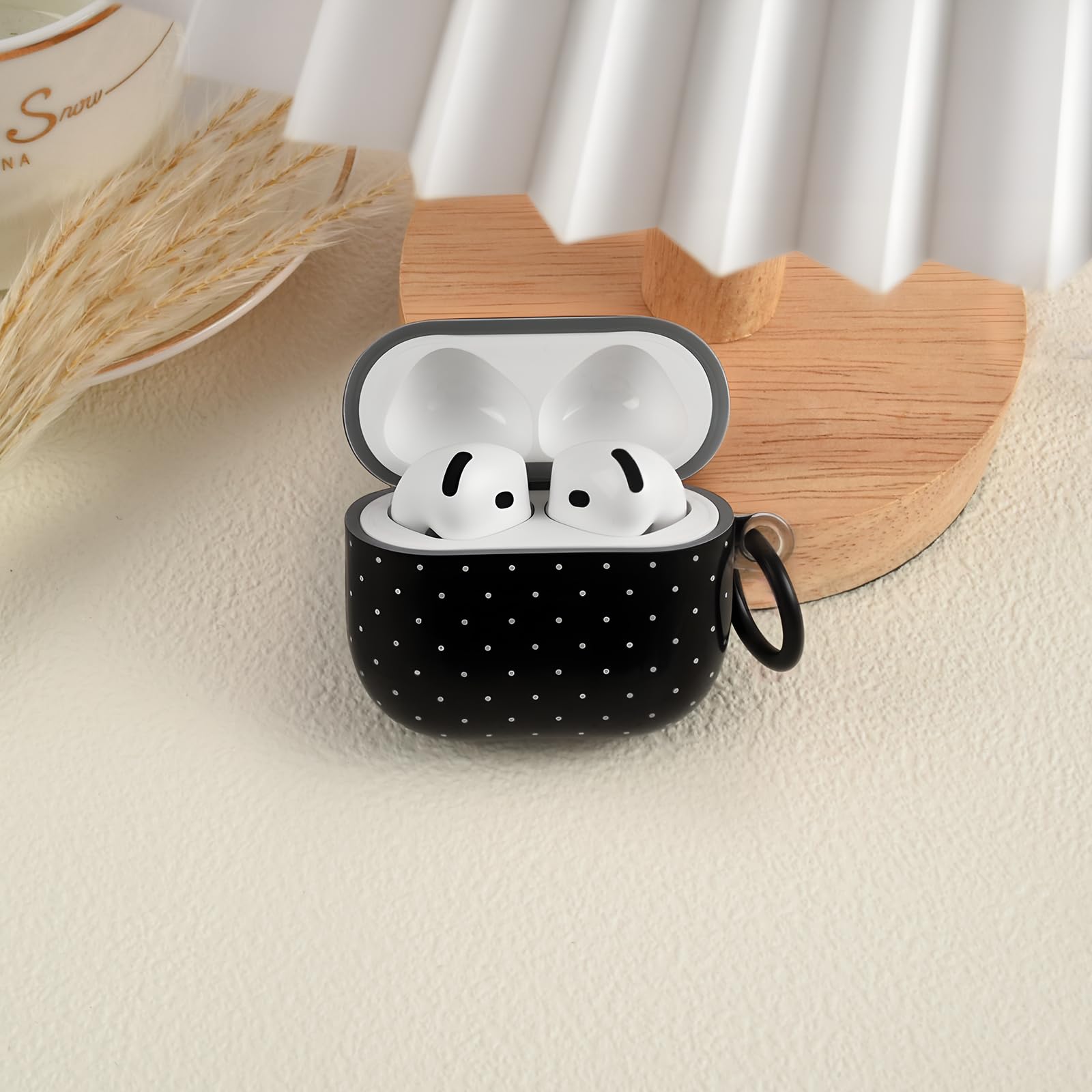 Etui AirPods 4 z zestawem do czyszczenia, ładny wzór w kropki dla dziewcząt i kobiet brelok odporny na wstrząsy futerał na AirPods 4. generacji -czarny
