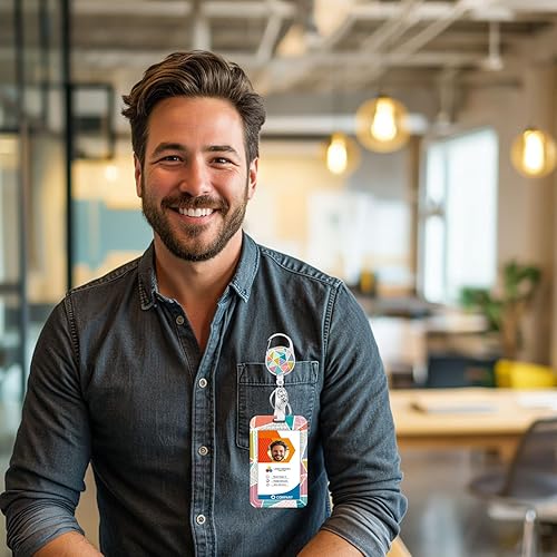 Miniatura 5 de Portatarjetas y carrete retráctil de alta resistencia, funda para tarjetas de identificación con clip de mosquetón, soporte para insignia con clip