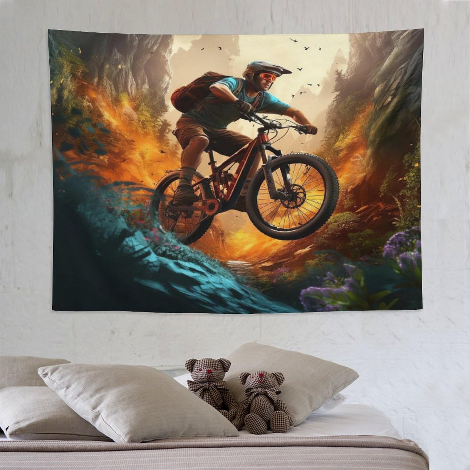 PAZZK Mountain Bike Tapestry, Tapestry Room Decor, Wall Cloth Tapestry Wall Hanging, Tapestries Wall Cloths, Cloth for The Wall in Home Living Room Decoration 150×200cm — image 1