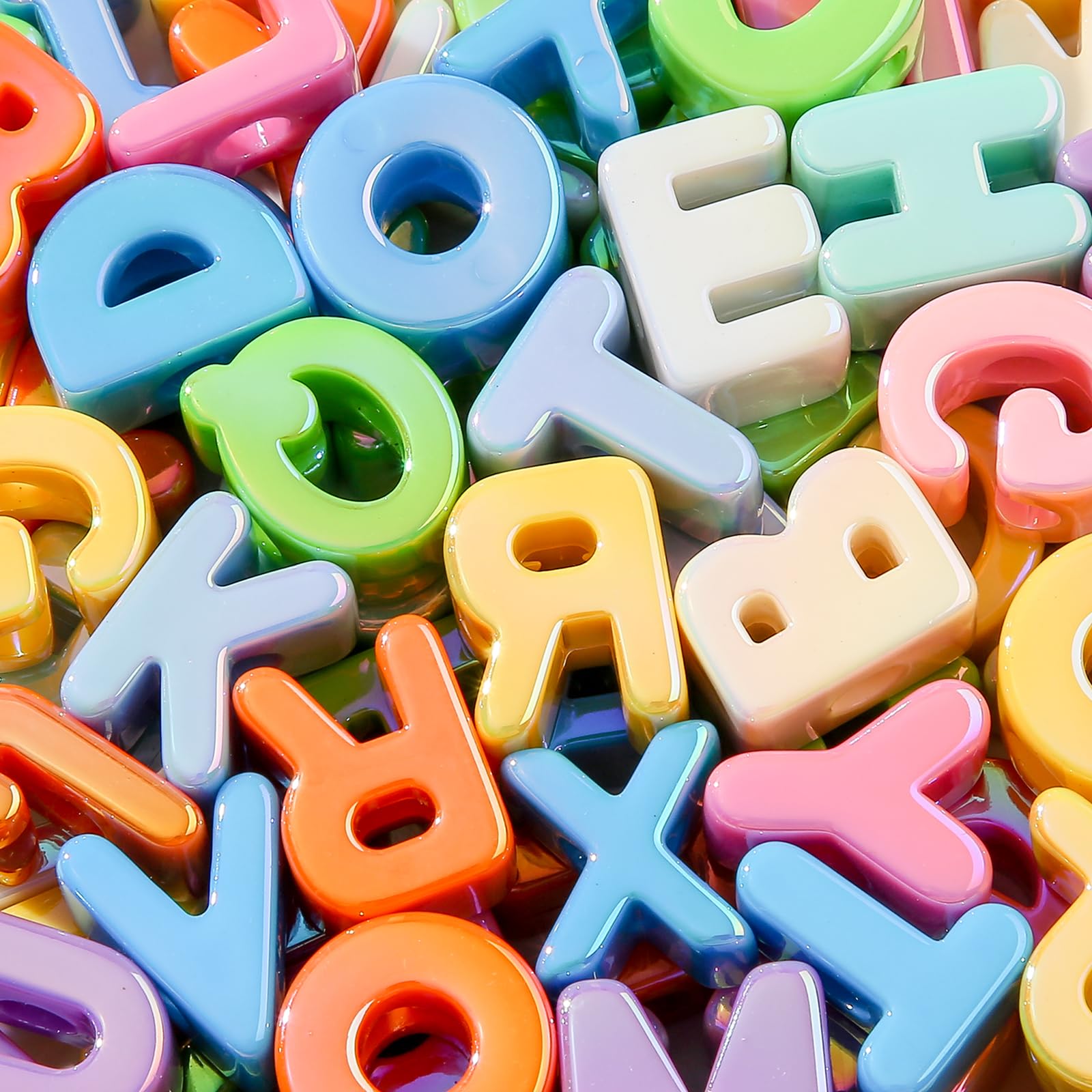 BERMRO 78pcs Large Letter Beads Big Chunky Letter Bead A-Z Acrylic Alphabet Bubble Beads for Paracord Bead Bag Charm Keychains Crafts Education Leaning(ab Color) — image 1