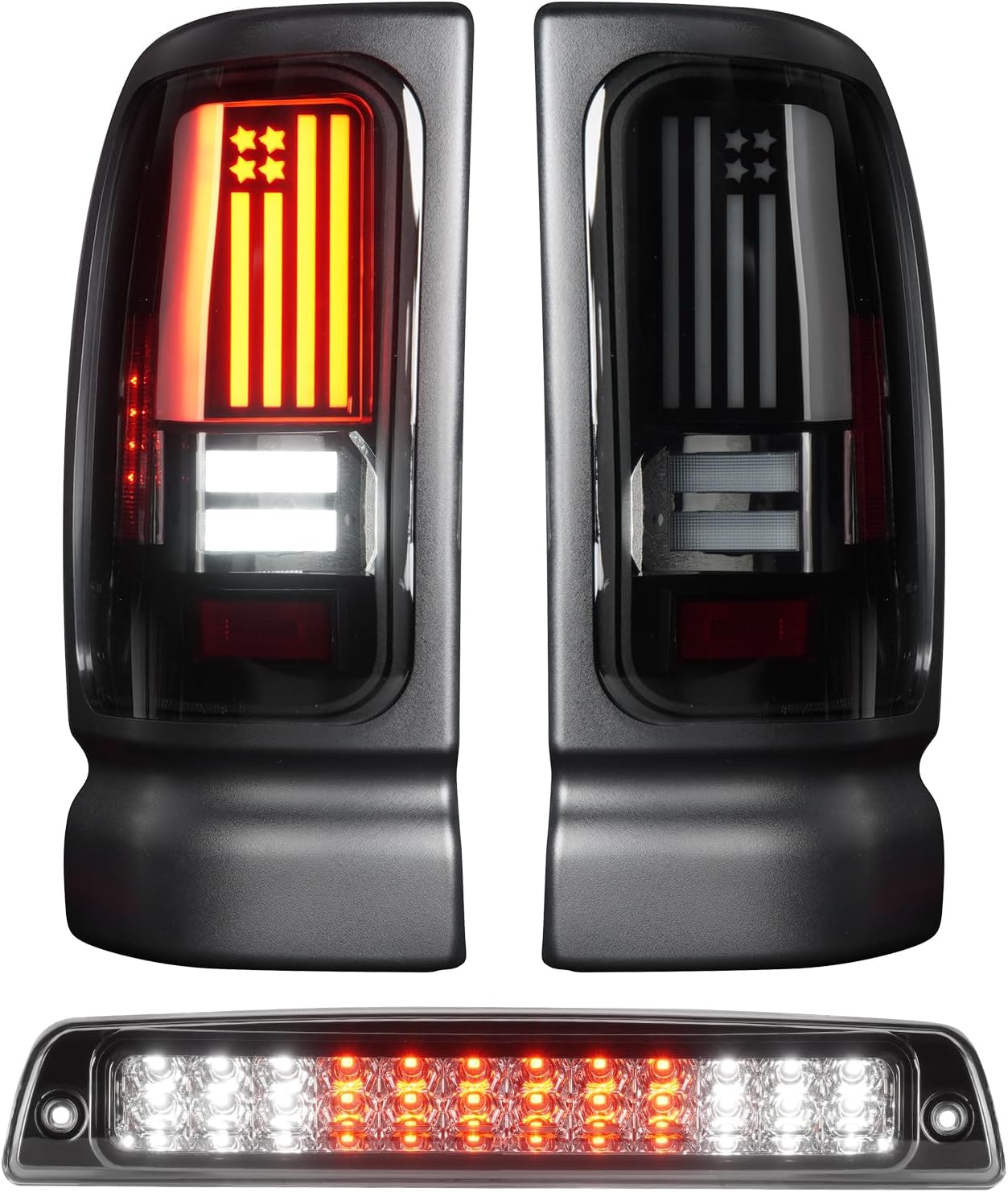LED Tail Lights Pair Fit for Ram 1500 1994-2001, for Ram 2500 3500 1994-2002, Taillights Rear Brake Lamp Assembly, Smoked Lens