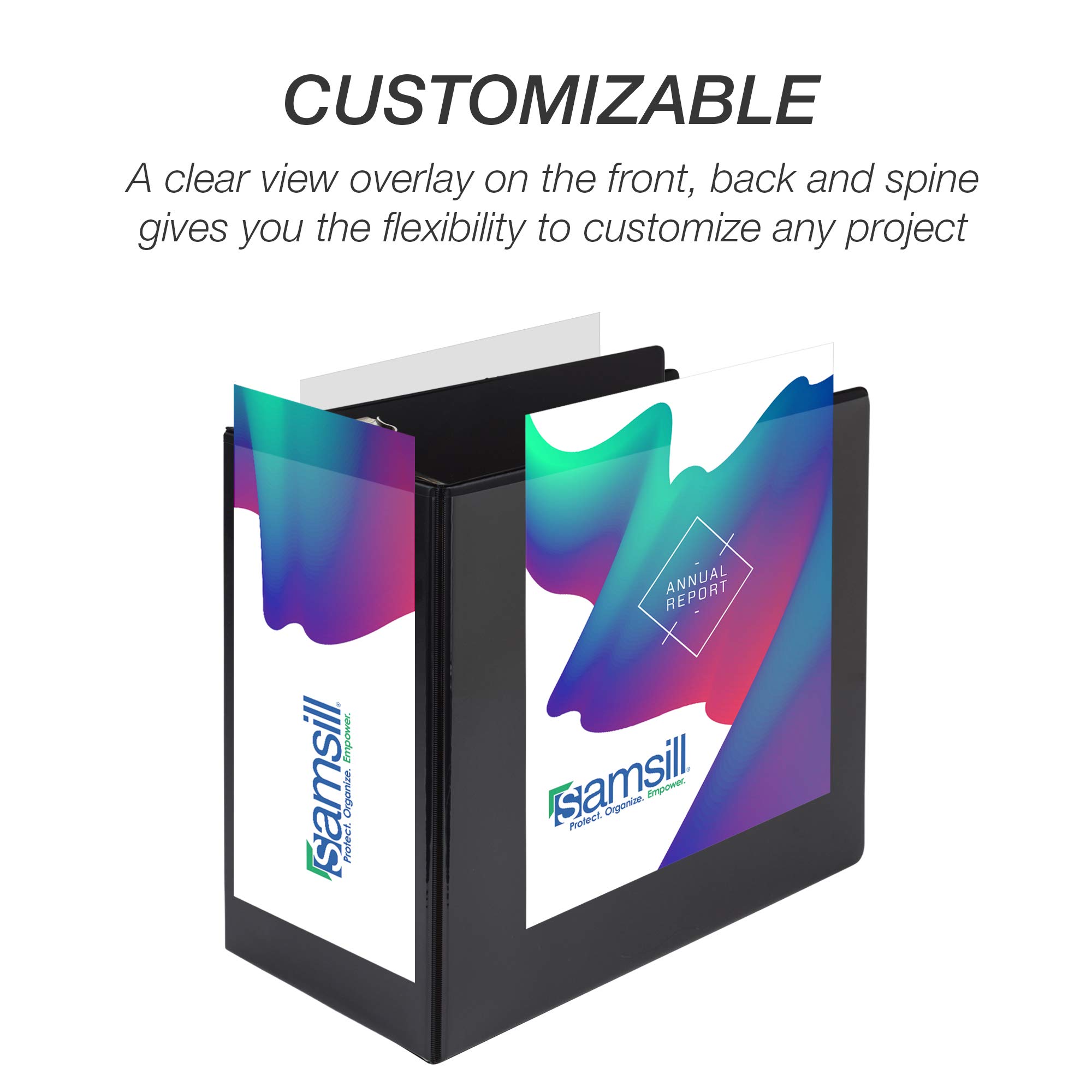 Samsill Durable 6 Inch Binder, Made in The USA, Locking D Ring Customizable Clear View Binder, Black, 2 Pack, Each Holds 1225 Pages