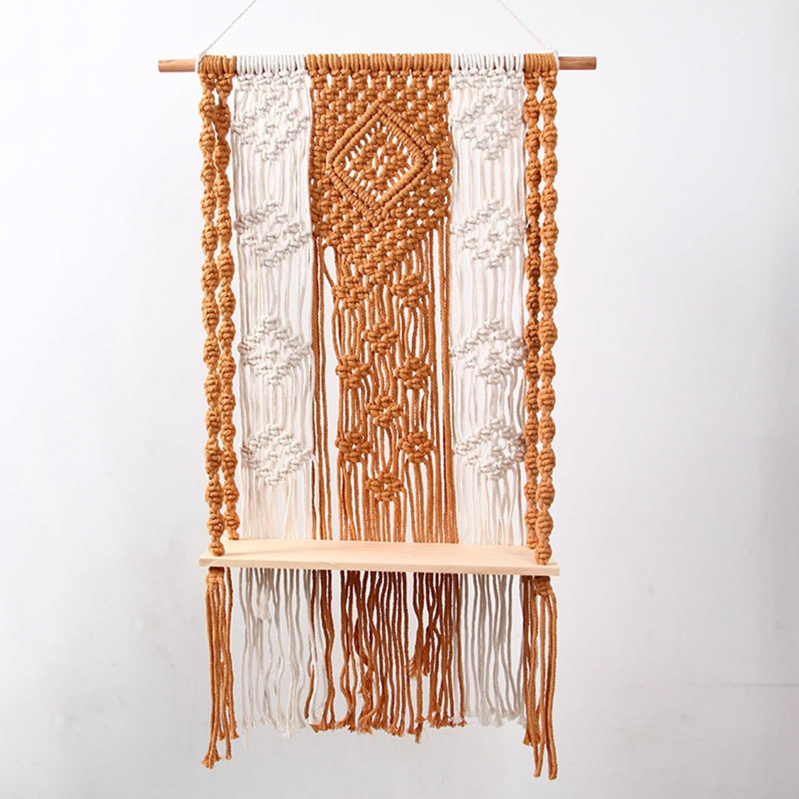Homxi Tapiz de Macrame para Colgar 44x70cm,Tapiz Macrame con Estante Madera con Borlas Tejidas Tapiz Tejido Pared Marrón