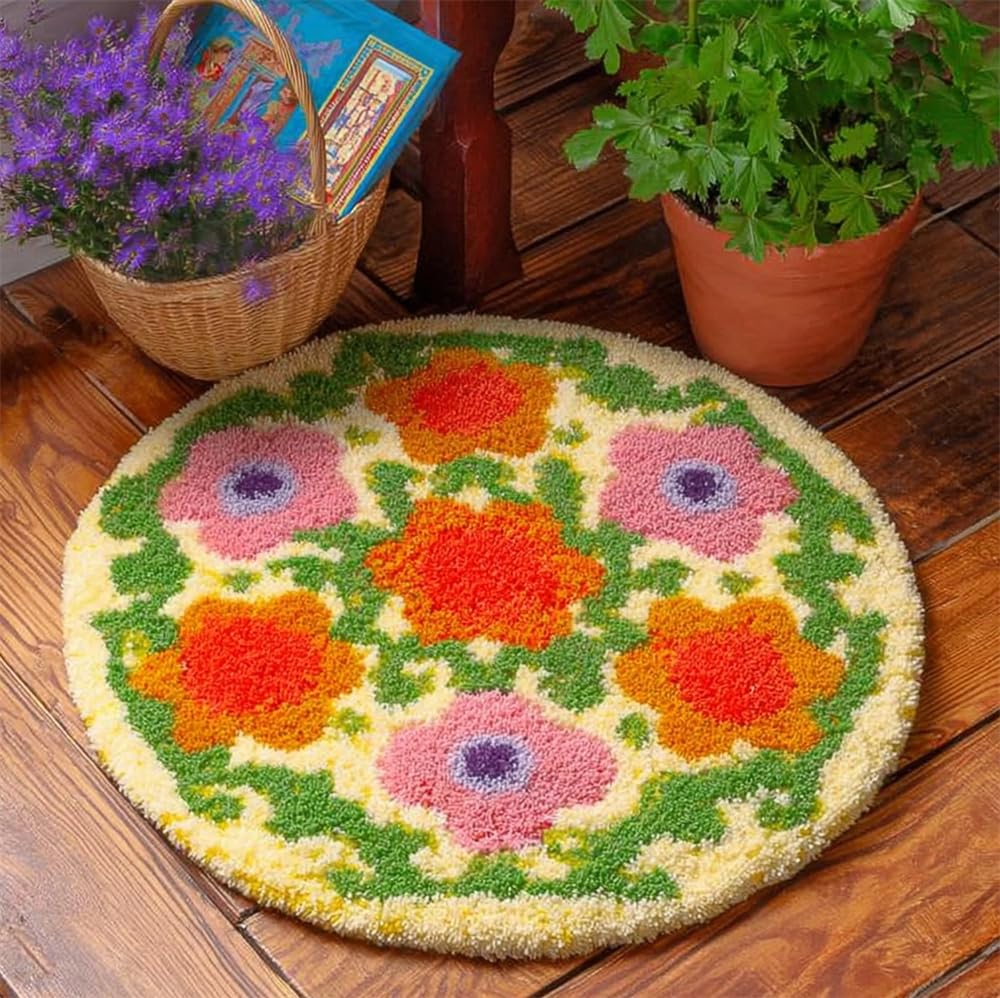 kitphoenix Rug DIY Crafts Yarn Carpet Round Shape Spring Garden 20X20Inch (50X50Cm) Latch Hook Rug Crochet Kits for Beginners Adults
