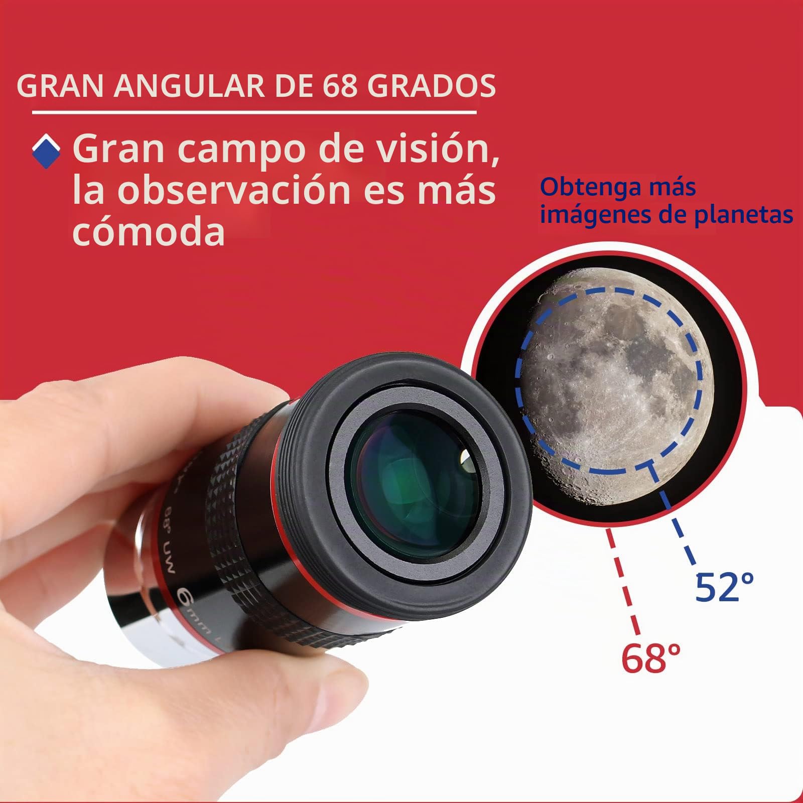 Svbony Ocular para Telescopio de 6 mm, Ocular Gran Angular de 68°, Ocular Planetario de 1,25", Accesorios para Telescopios Astronómicos con Lente FMC, para La Observación del Luna