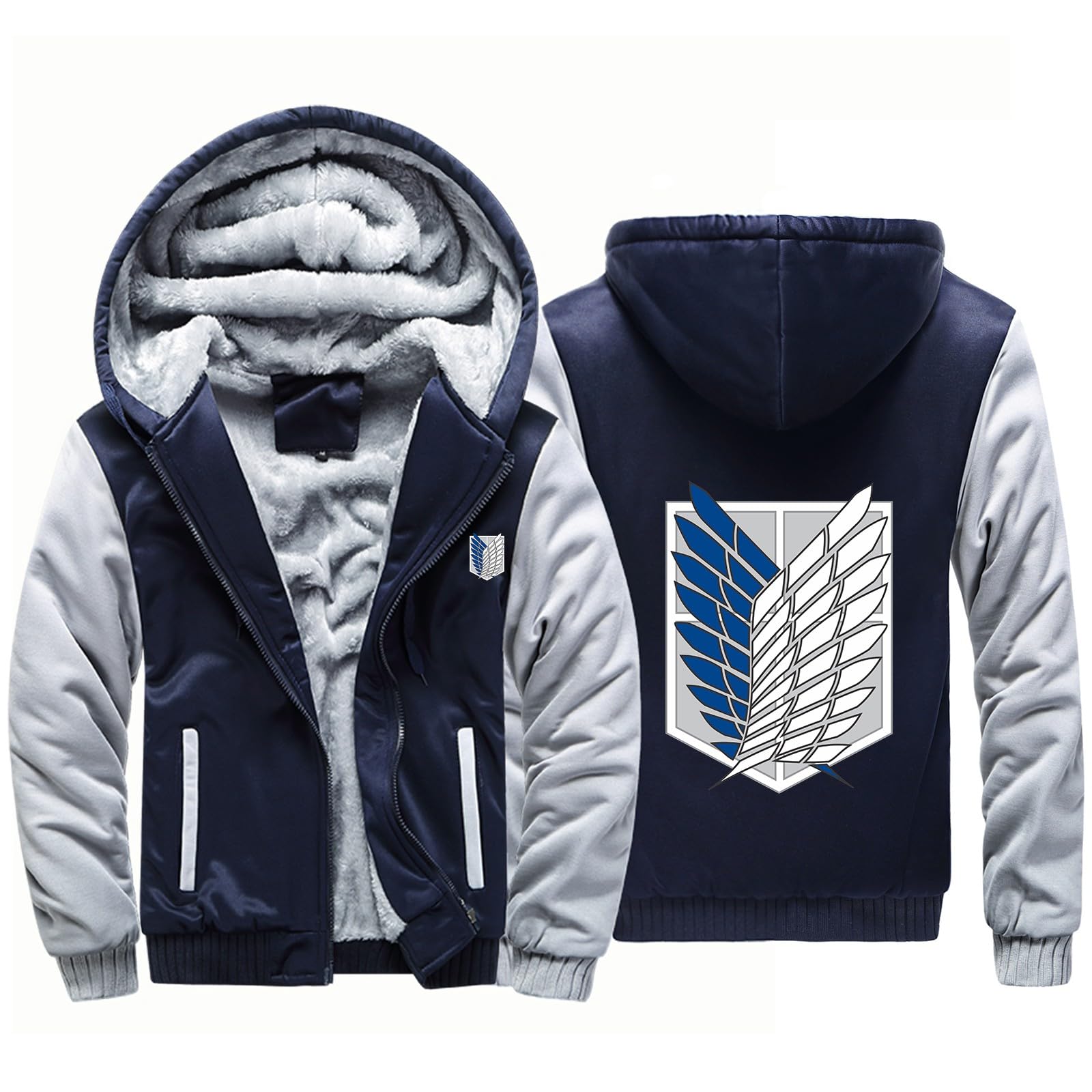 Byxlms Men's Dark Blue Hoodies Pullover For Attack Titan Zip Up Sweatshirts Fleece Jackets Wool Coats Autumn Winter Outerwear Tops For -||M