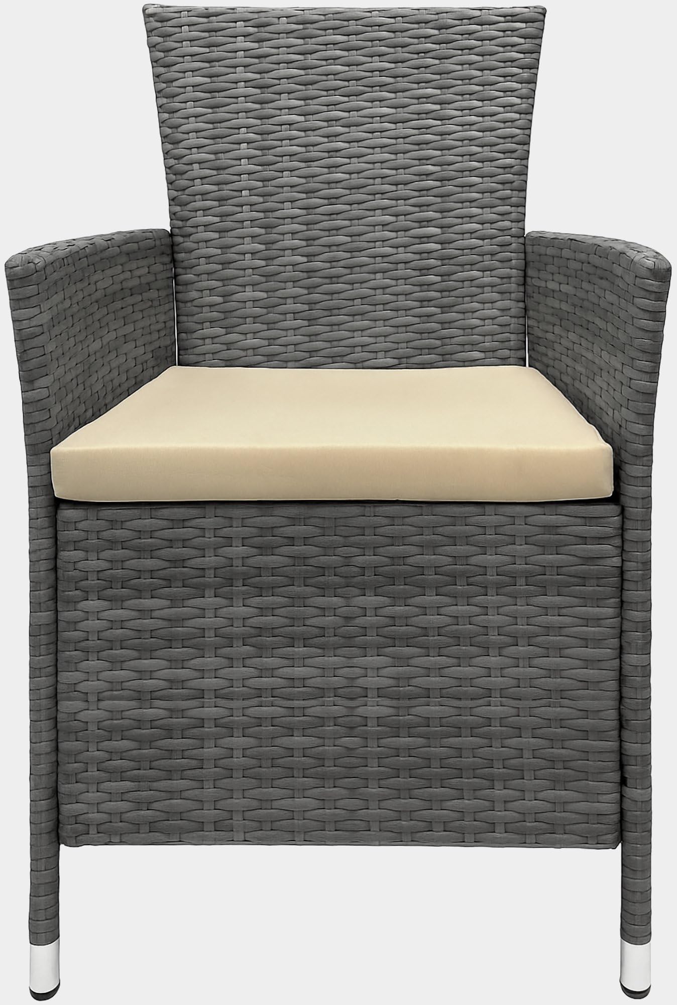 CLP Gartenmöbel-Set Fireda, 3-teilige Sitzgarnitur, aus PE-Rattan, mit Couchtisch, inkl. Sitzkissen & Tischplatte aus Sicherheitsglas, Farbe:grau-meliert