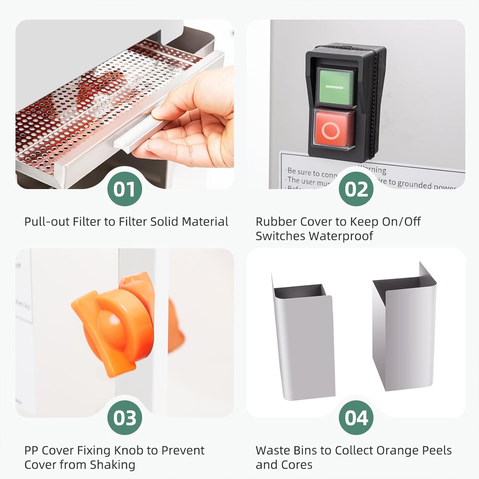 Exprimidor Eléctrico Cítricos - 30 naranjas/minuto en una hora funcionamiento continuo,2 bandejas limpieza barril e-xtraíbles y tapa seguridad PC,Exprimidor automático con separación cáscaras