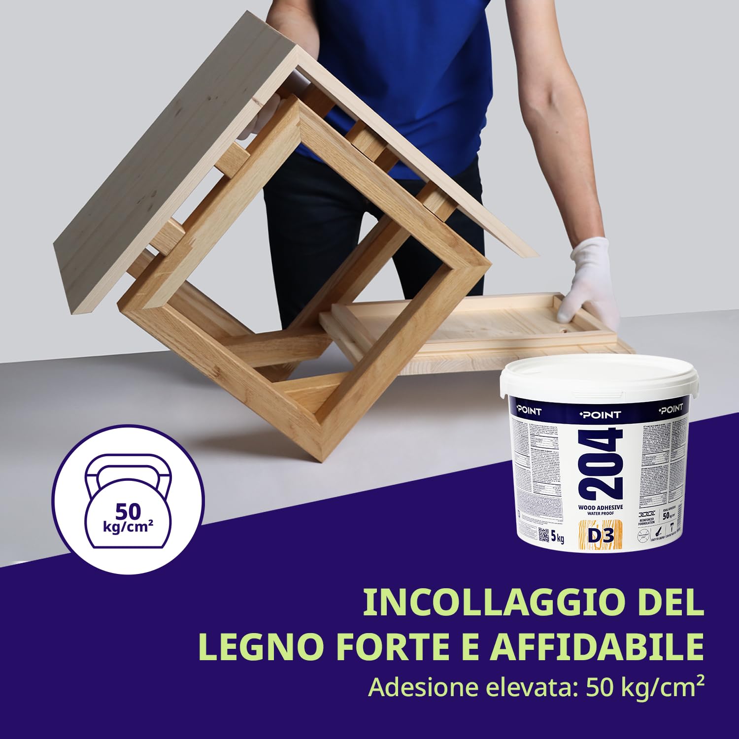 Colla per legno – Forte colla D3 Pva 5 kg – colla per legno ultra forte resistente all'acqua per mobili legno duro compensato Mdf & altro – colla per