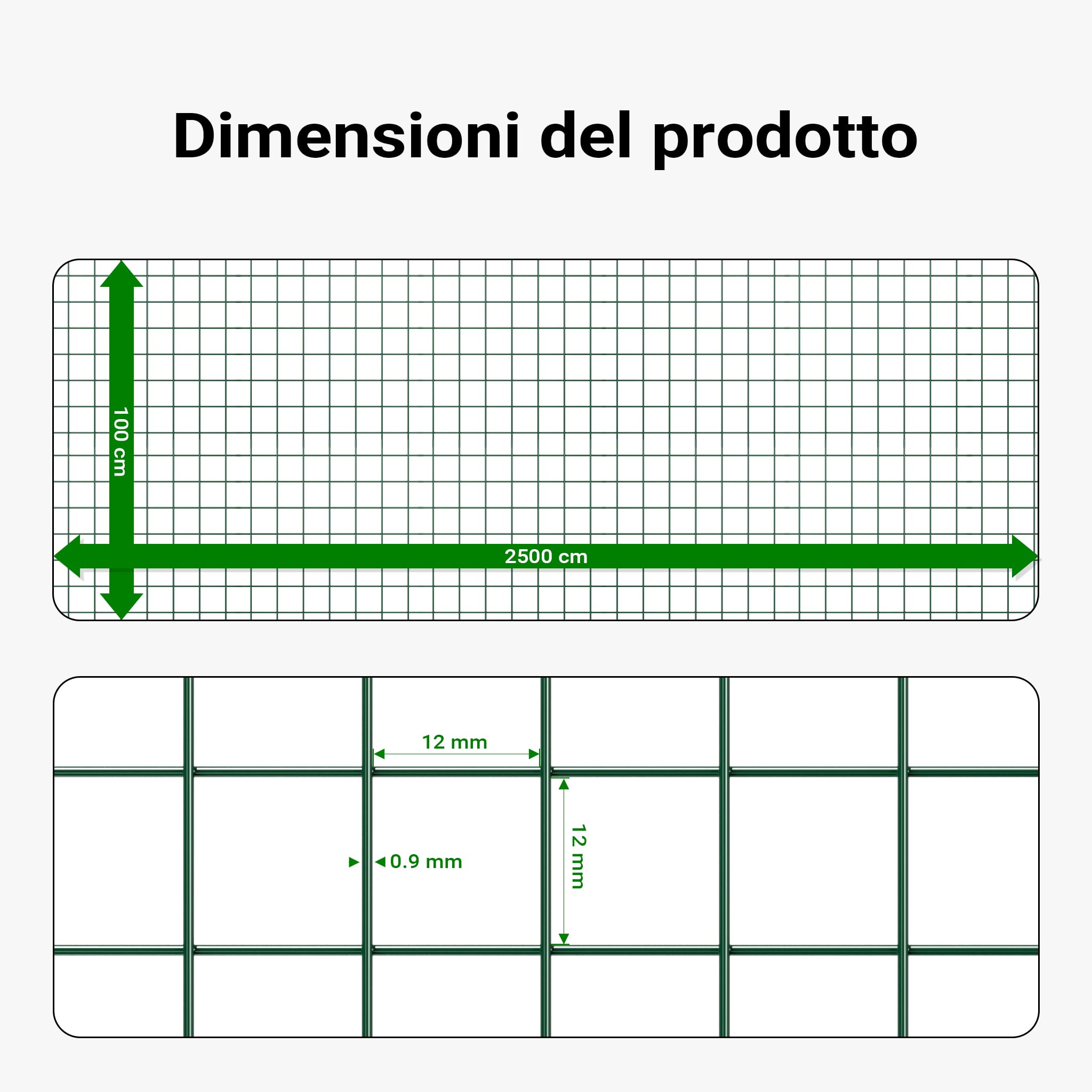 Wiltec Rete da voliera verde Maglie quadrate 12x12mm Rotolo da 25m alto 100cm In acciaio zincato