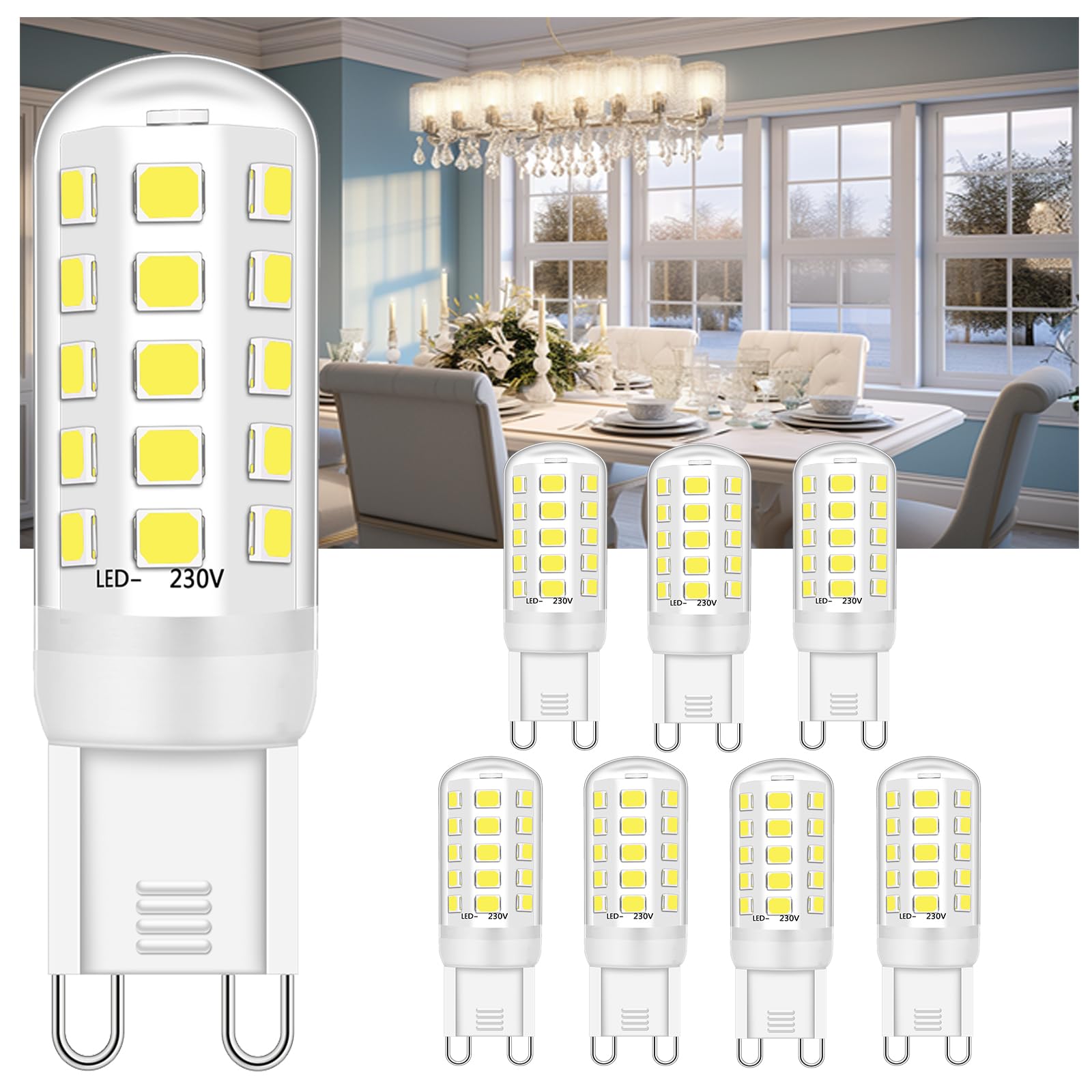 Ugvmn G9 Led Light Bulbs 3W Daylight White 6000K, Equivalent to 40W Halogen, No Flicker G9 Energy Saving Bulbs, 220-240V, Non-Dimmable, Home Lighting Decor 8-Pack — image 1