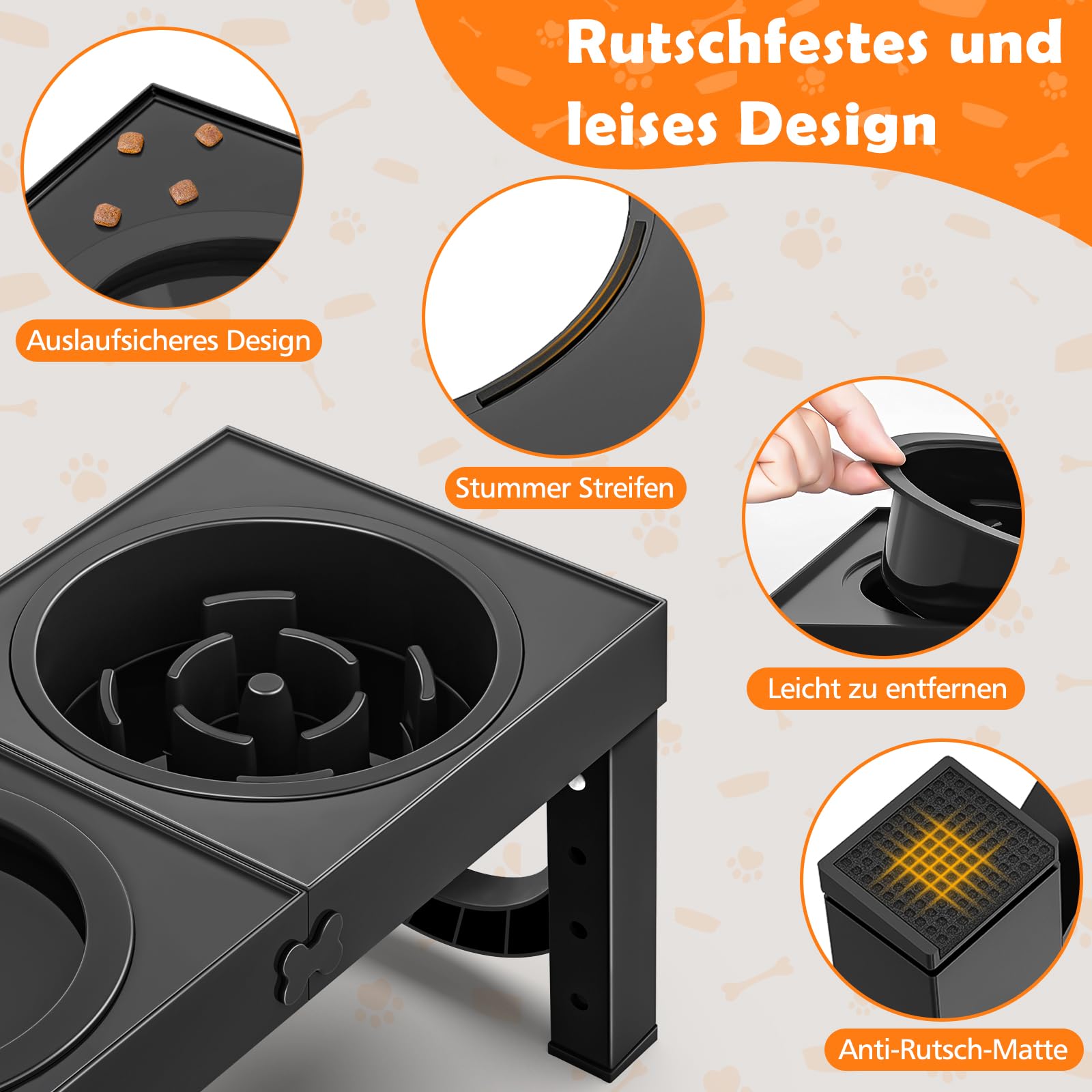 X XBEN 3-in-1 Comedero Perro Elevado de 5 Alturas Ajustables, 1,4L Bebedero Perro Antigoteo, 1L Comedero Antivoracidad,Comederos Elevados para Medianos y Grandes,Plegable y Antideslizante