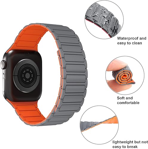 Miniatura 3 de CrocSee Correas magnéticas de silicona compatibles con Apple Watch Band de 1.496 pulgadas, 1.575 pulgadas, 1.614 pulgadas, 1.654 pulgadas, 1.732