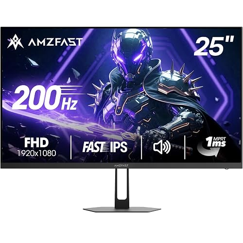 Amzfast 24.5 inch Gaming Monitor FHD 1920x1080p, 200Hz Fast IPS with Built-in Speaker, 1ms MPRT, Adaptive Sync, AI Crosshair, 124% sRGB, 93% DCI-P3, 320nits, HDR, VESA75x75mm, HDMI2.0&DP1.4, AMZG25X1 - 24.5Inch - 24.5"FHD/200HZ/IPS