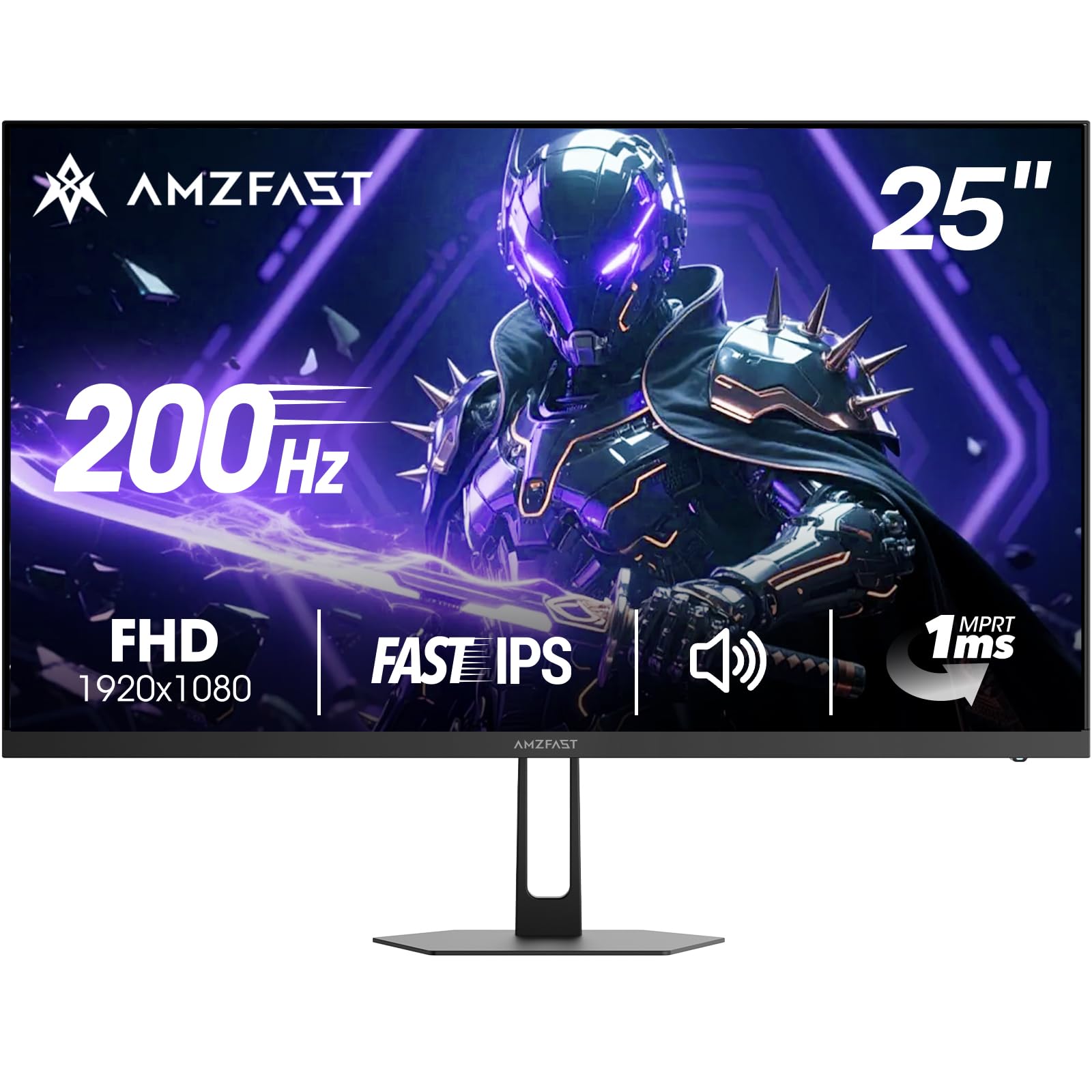 Amzfast 25 Inch Gaming Monitor,1920x1080 Full HD, 200Hz, Fast IPS Panel, Built-in Speaker, 1ms MPRT, Adaptive-Sync, DCI-P3 95%,sRGB 124%, Slim Base, VESA 75x75mm, HDMI 2.0&DP 1.4, AMZG25X1