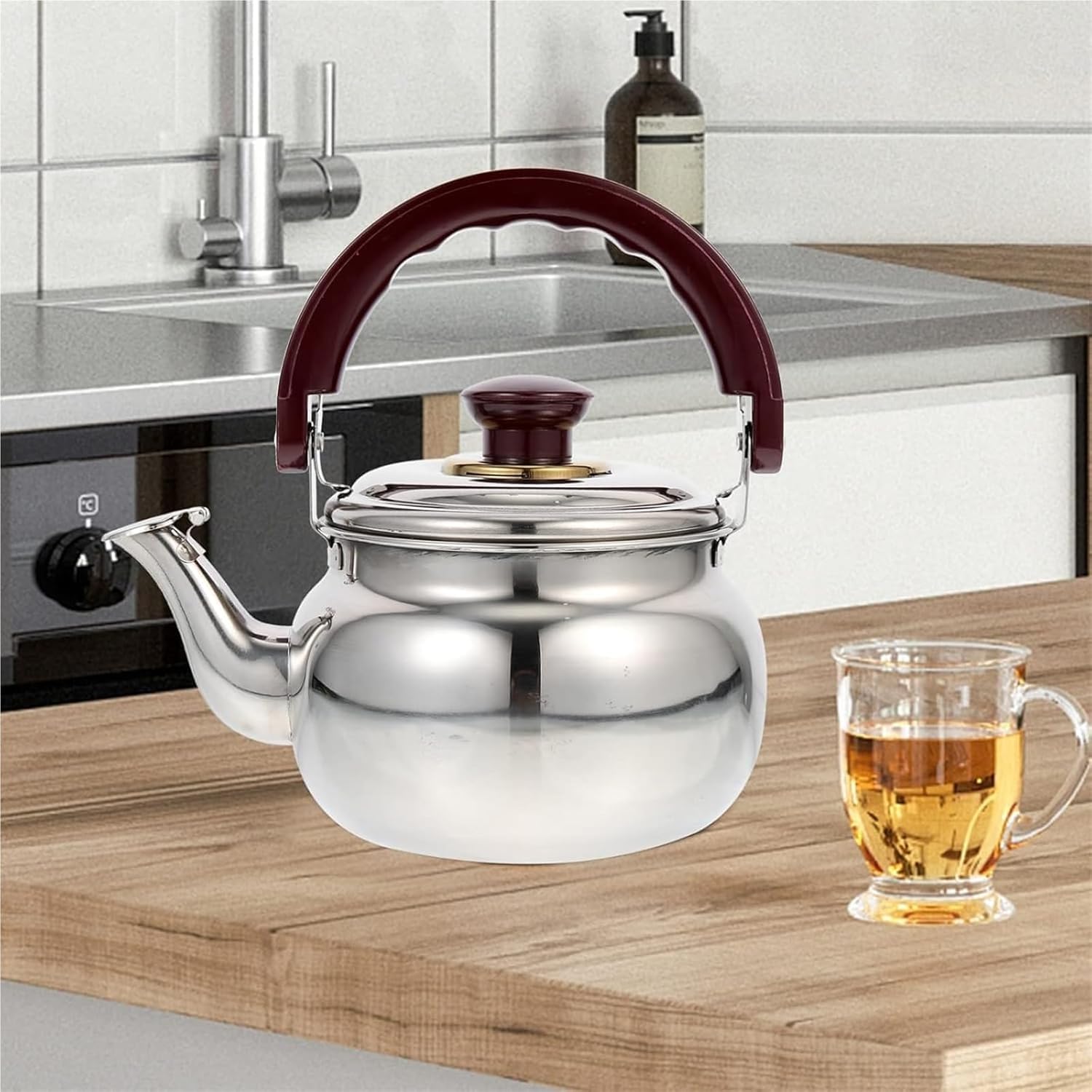 Hervidor de té de 0,6 L ergonómico con mango plegable para estufa, hervidor rápido para té, café, leche, diseño compacto y portátil