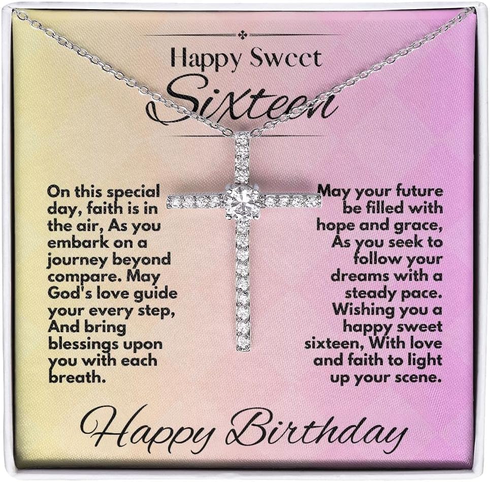 Sweet 16 Necklace – Happy 16th Birthday Gift for Girls – Elegant Sweet Sixteen Jewelry with Message Card for Daughter, Granddaughter or Niece