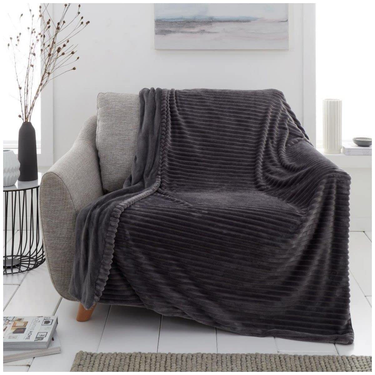 GC GAVENO CAVAILIA Teddy Throw Blankets For Bed OR Sofa, Comfortable Warm Cosy Fluffy Throws, Snuggle Cuddle Cosy Blanket 200X240, Charcoal