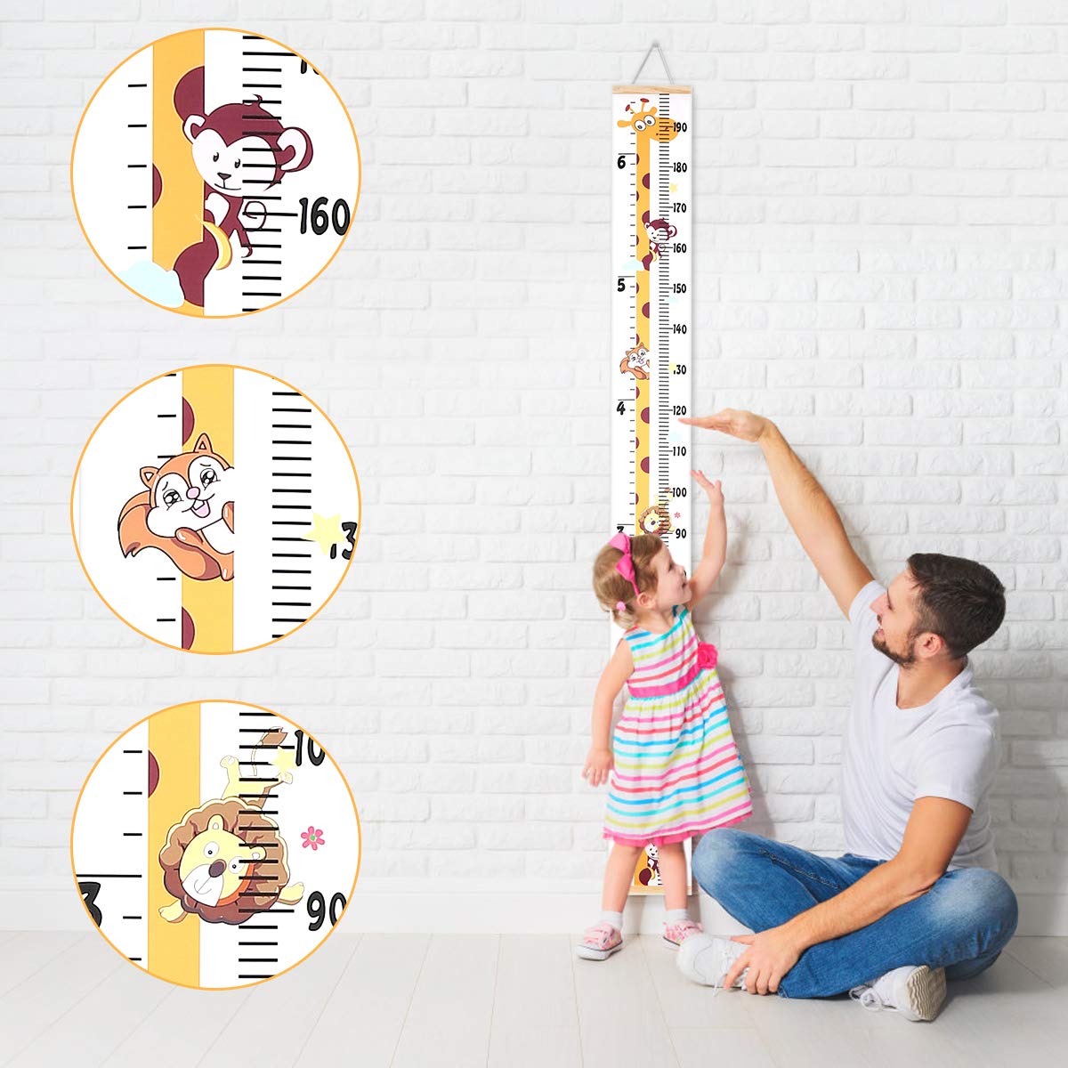 Grafico di Crescita del Bambino 200 x 20 cm, Righello di Misura dell'Altezza in Tela per Parete