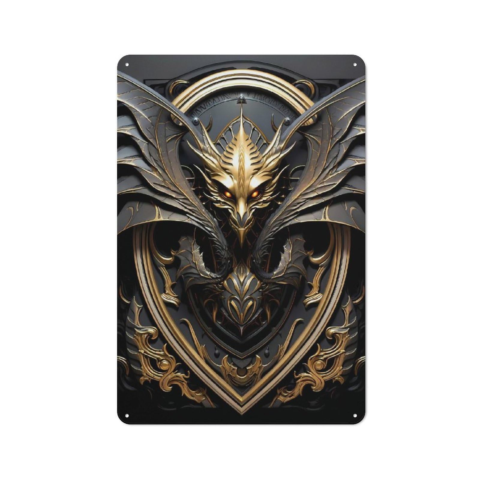Junmoney Style-11 Metal Sign 30X20cm With Devil Dragon Wings For Workshop Wall, Vintage Decor, For Vintage Wall Decor Fans, For Metal Sign Collectors