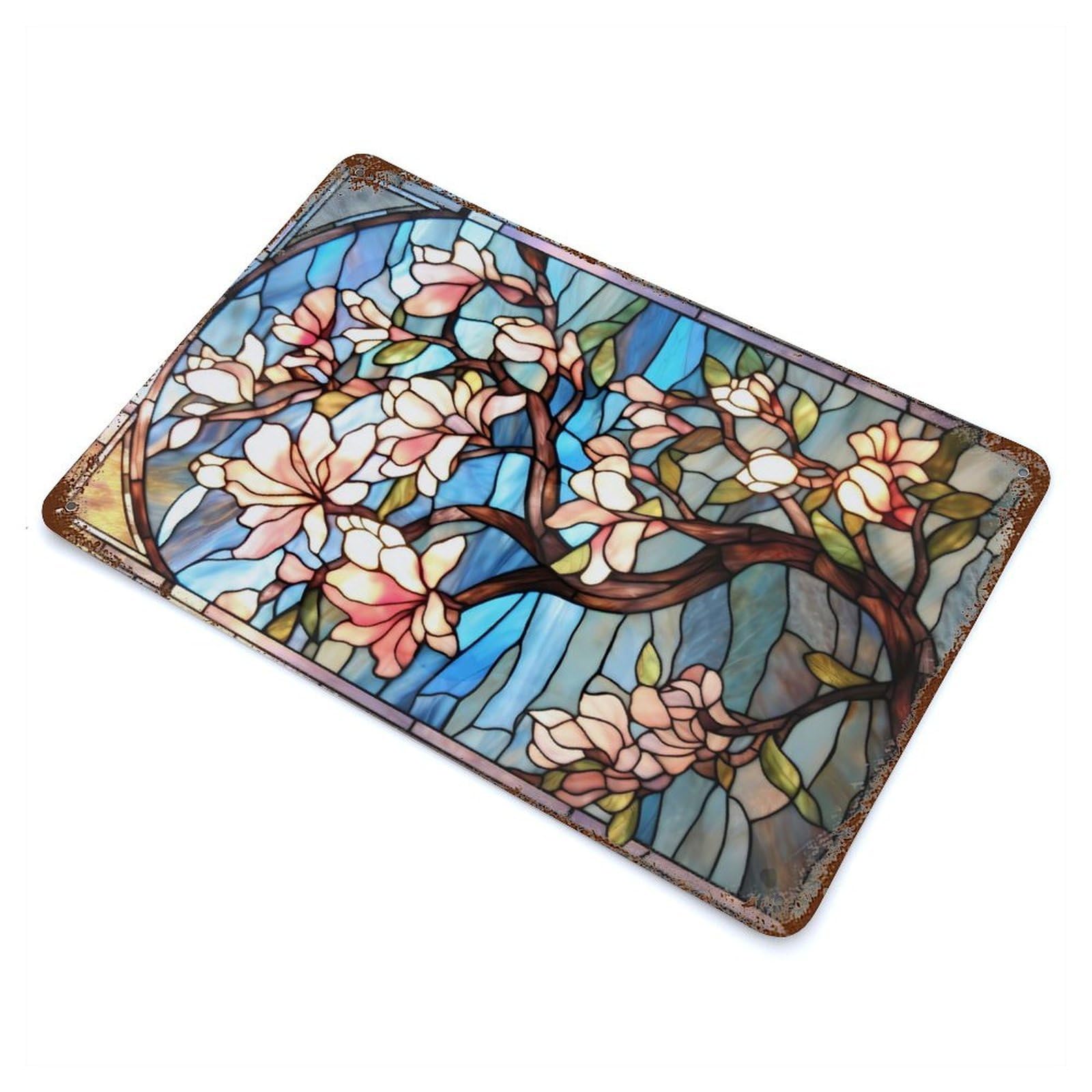 Sakura Bloom Japanese Art Rust Effect Tin Sign 11.8"x7.9", Ideal for Garage, Bar And Workshop Decor