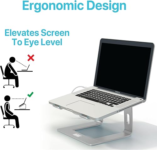 Miniatura 3 de BLACK+DECKER Soporte ergonómico para laptop para escritorio, soporte ergonómico para computadora portátil, compatible con MacBook Notebook, soporte