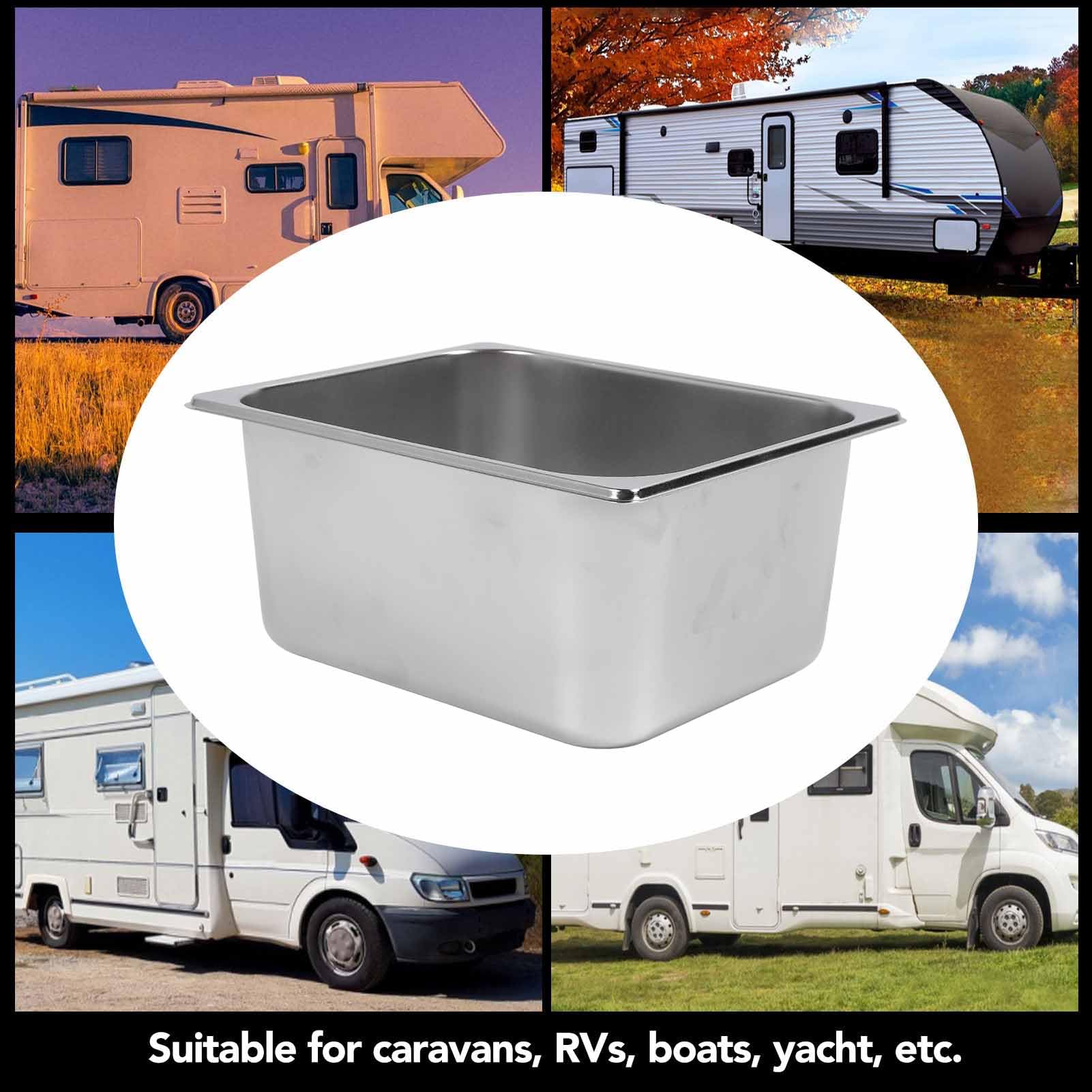 AMONIDA Stal Nierdzewna Zlew Kempingowy do RV, 12,6x10,2x5,9 Cala