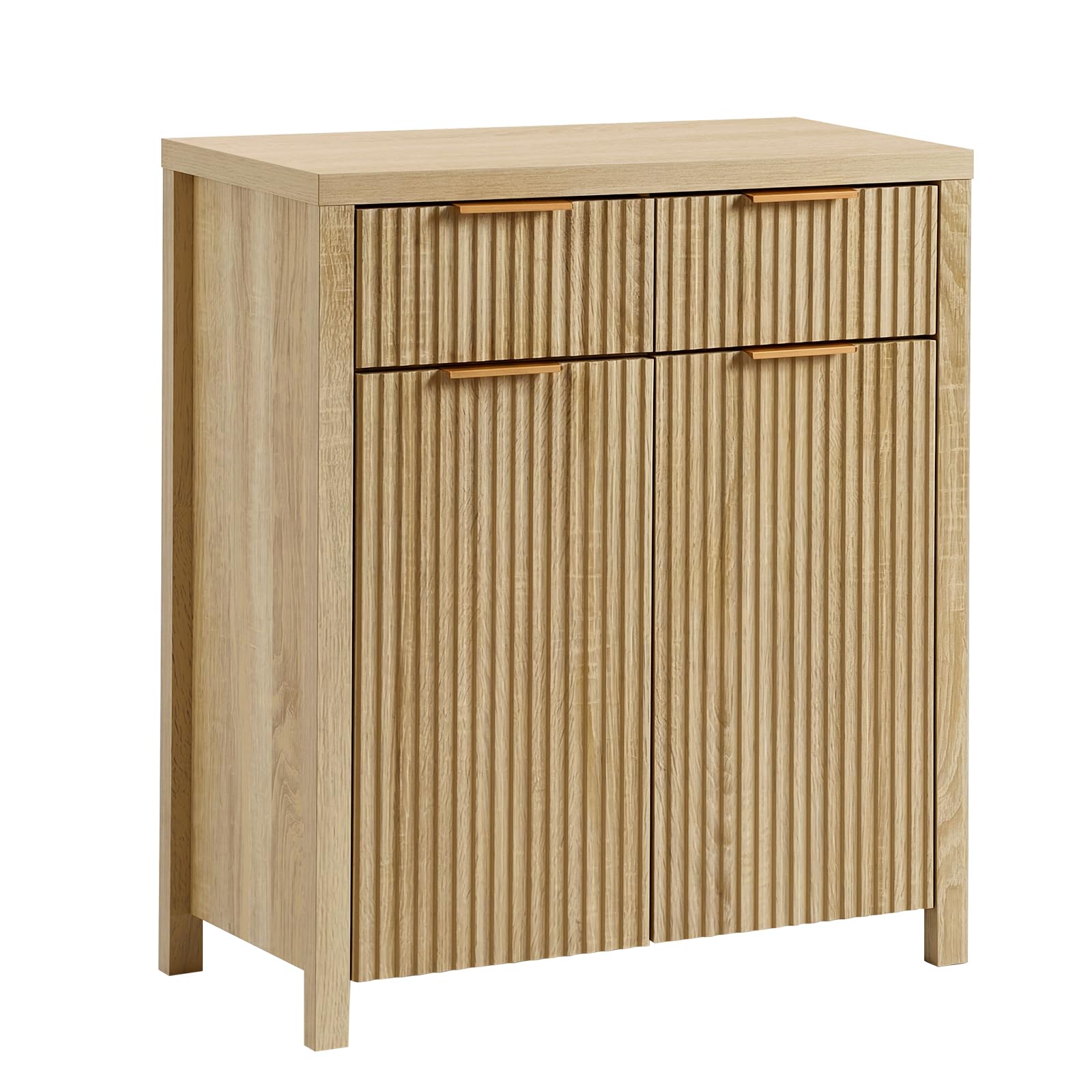 Panana Sideboard Ribbed Storage Cabinet with 2 Doors and Drawer (Oak)